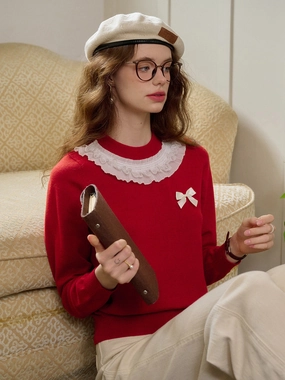 Craft Core ??Final Sale??Veronica Round Neck Contrasting Bow Sweater