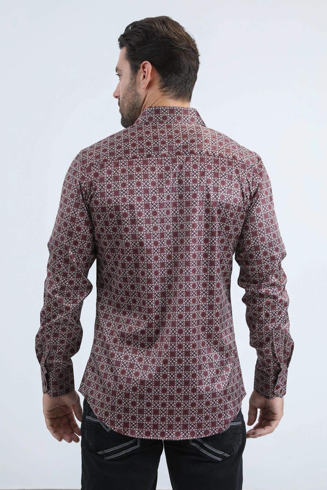 Mens Modern Fit Stretch Foil Fashion Black Shirt Lightweight Comfort