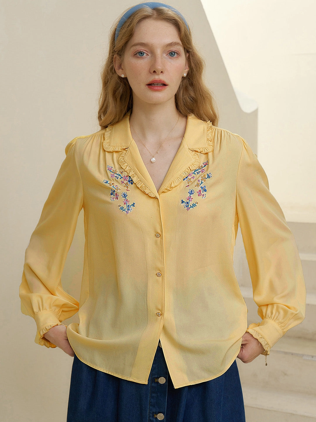 ??Final Sale??Convallaria Floral Embroidered Yellow Puff Top Formal Look