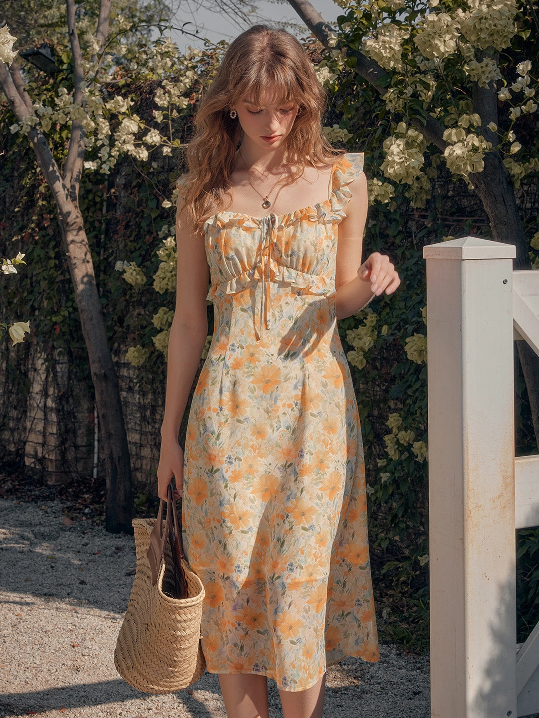 Sophia Square Neck Ruffle Sleeve Dress Boho Light Japan Neat