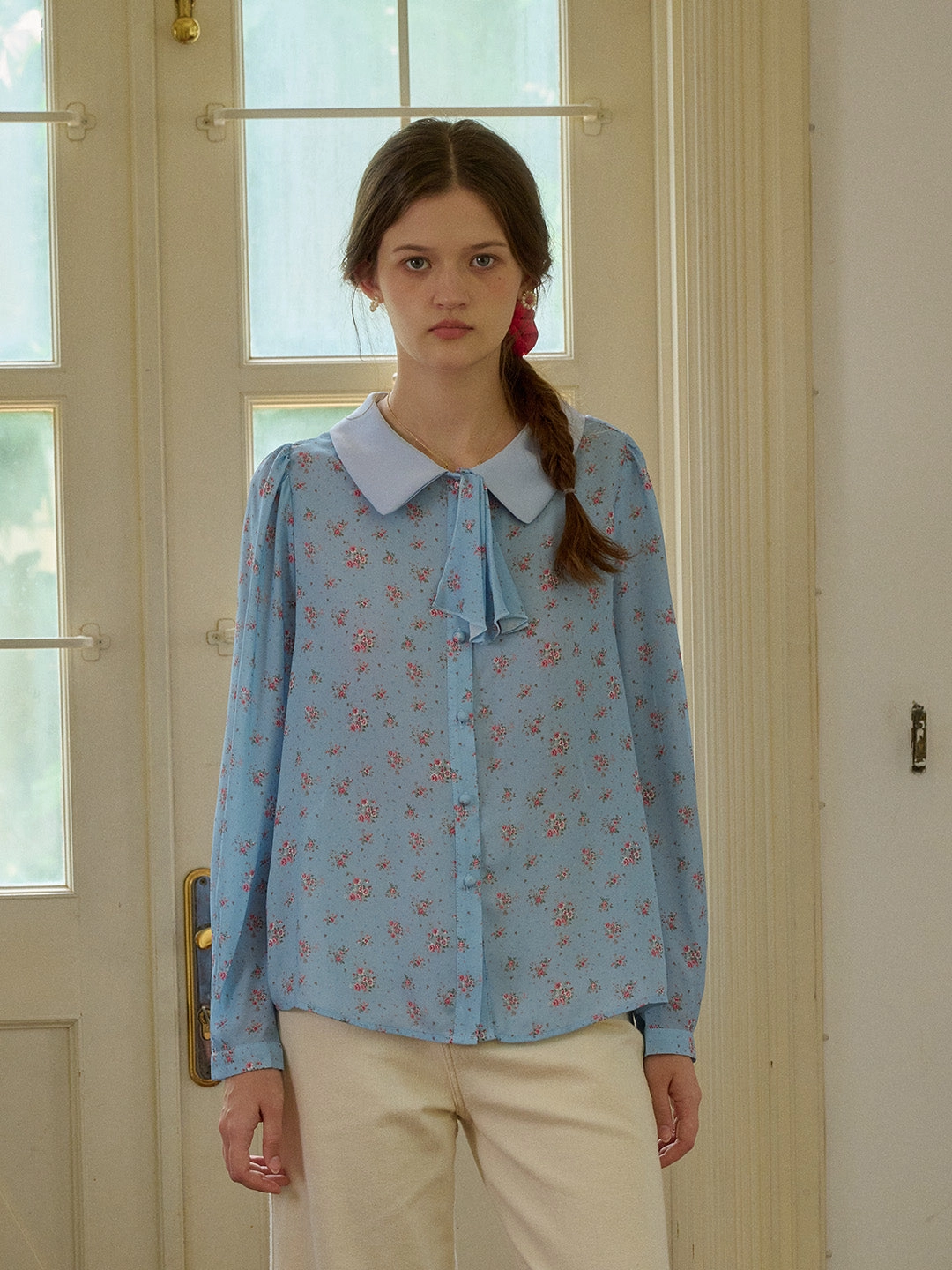 ??Final Sale??Alexis Long Sleeve Patchwork Peter Pan Collar Embroidery Casual Blouse - Blue Stylish accessories