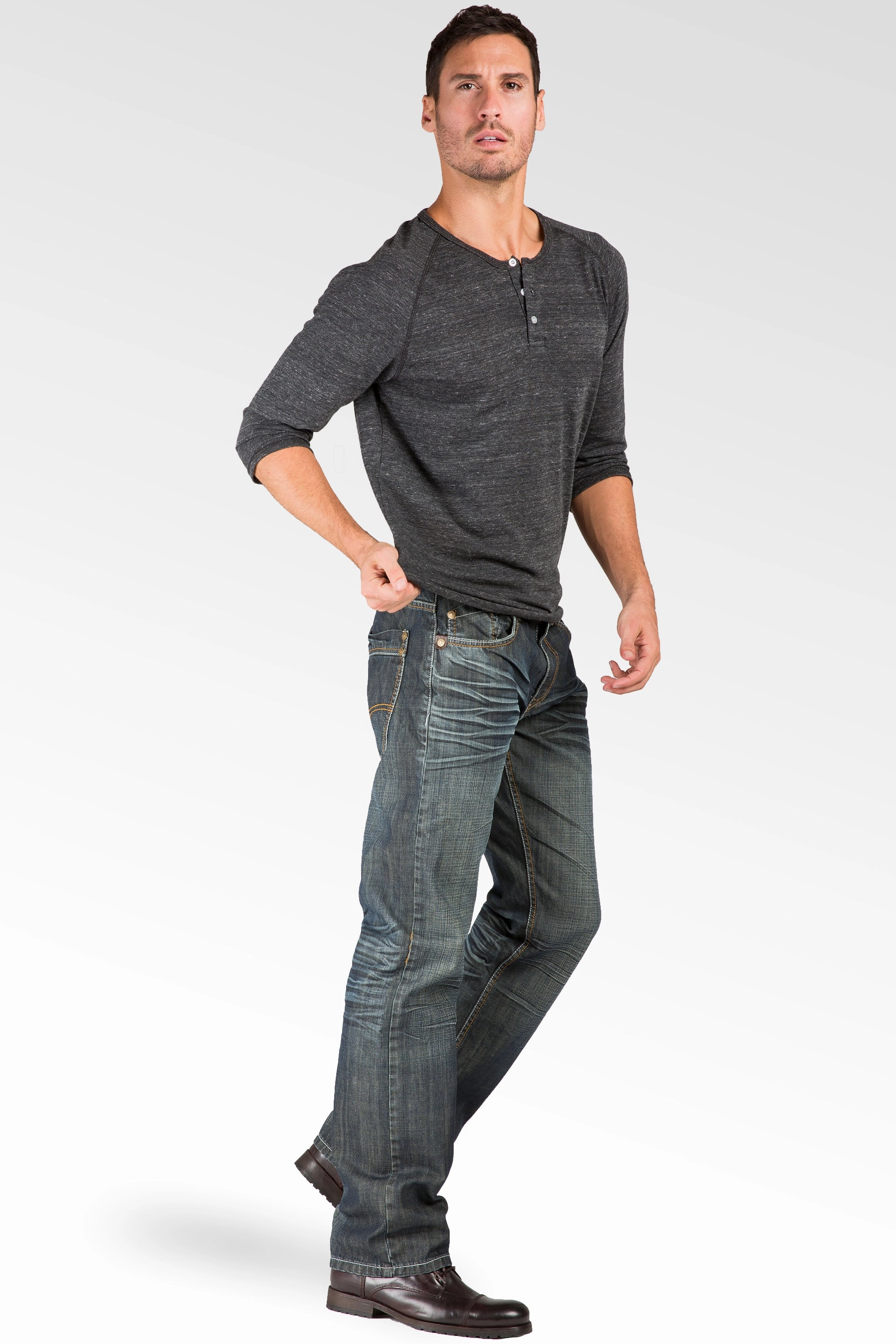 Cool Nylon Relaxed Straight Vintage Whisker signature 5 Pocket Jeans With Artisan Scratching
