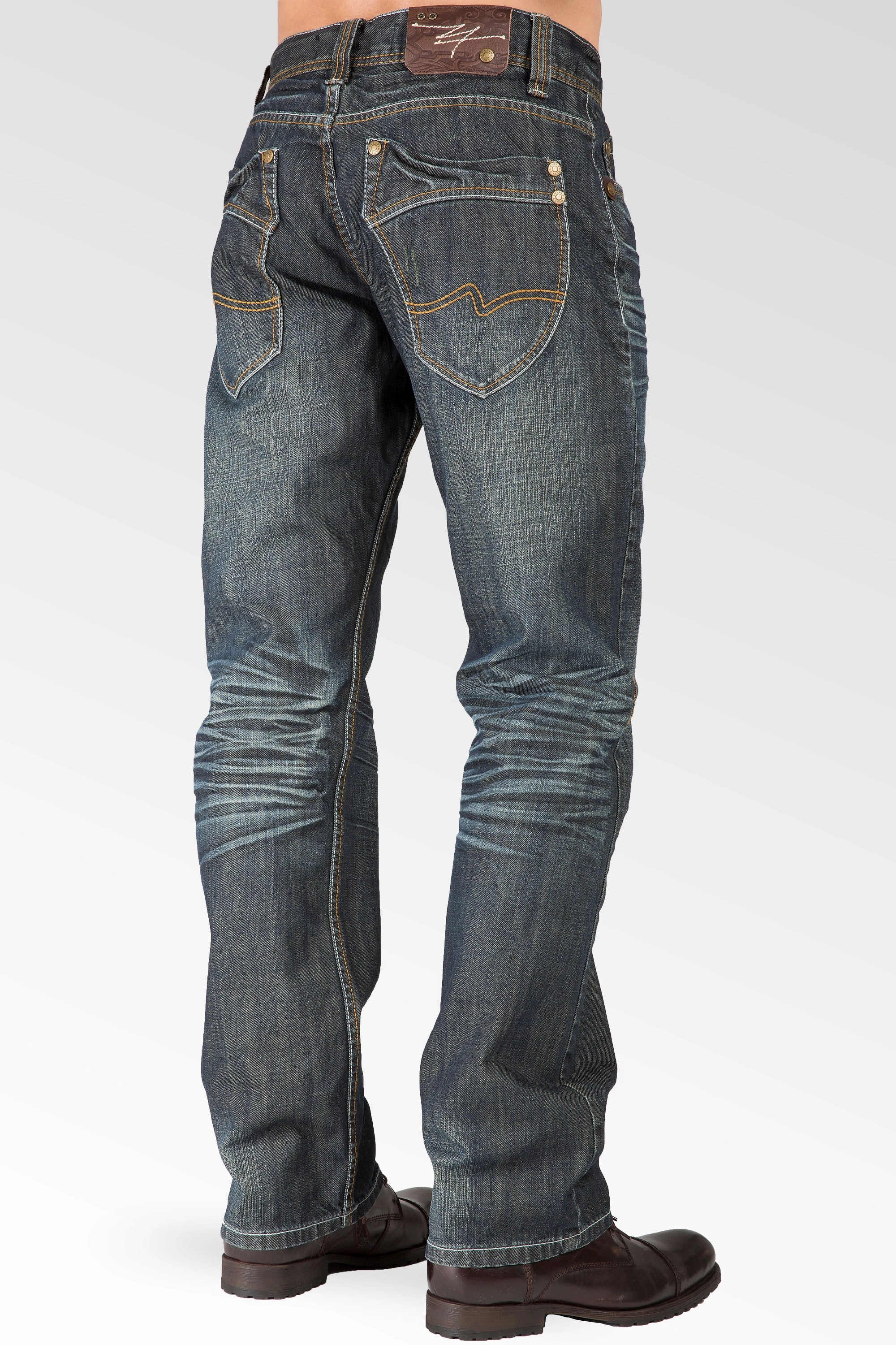 Layering Wear Relaxed Straight Vintage Whisker signature 5 Pocket Jeans With Artisan Scratching