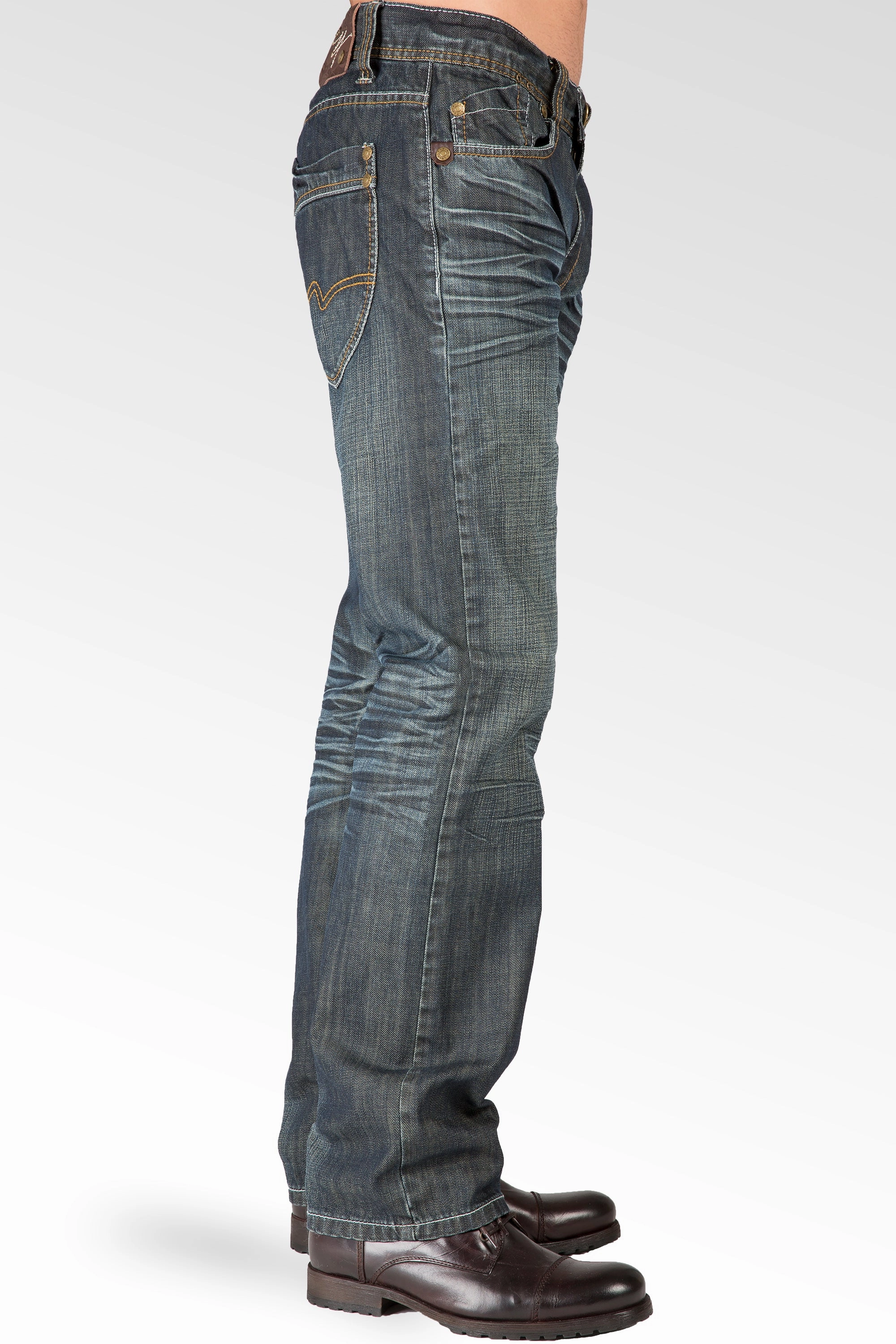 Relaxed Straight Vintage Whisker signature 5 Pocket Jeans With Artisan Scratching Model Edge DoubleLayered Collar
