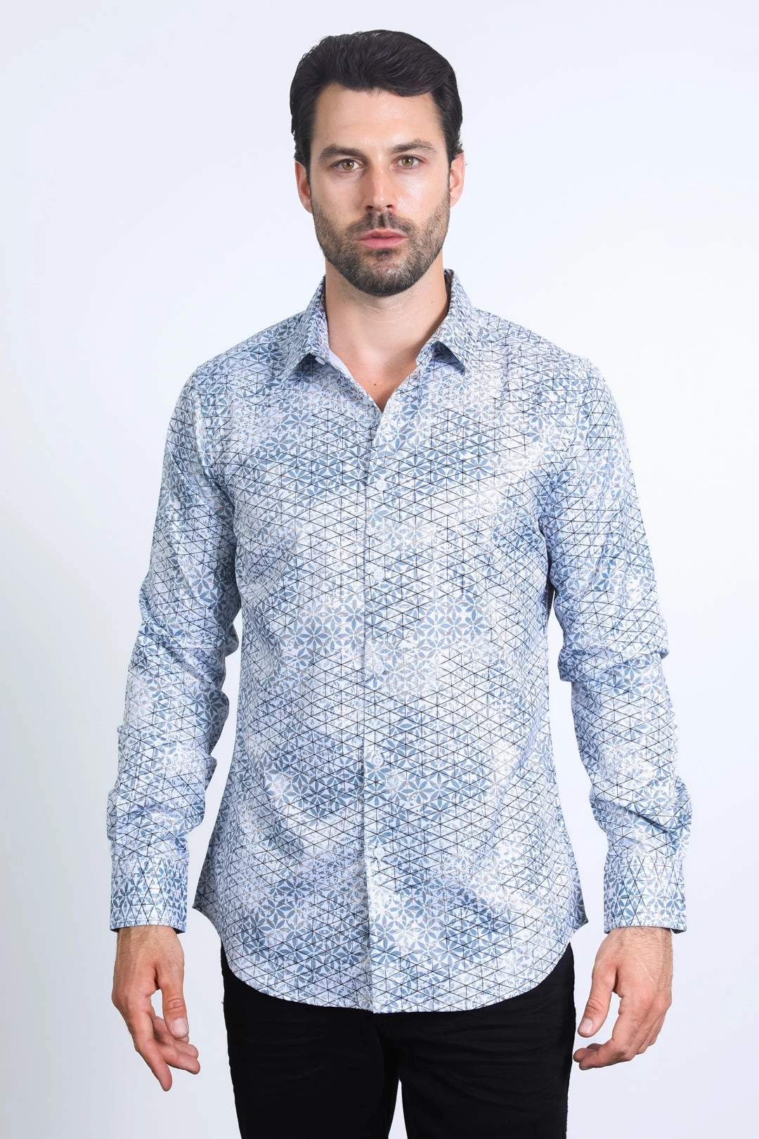 Performance Fabric Quick Dry Technology Mens Modern Fit Stretch Foil Fashion White Shirt