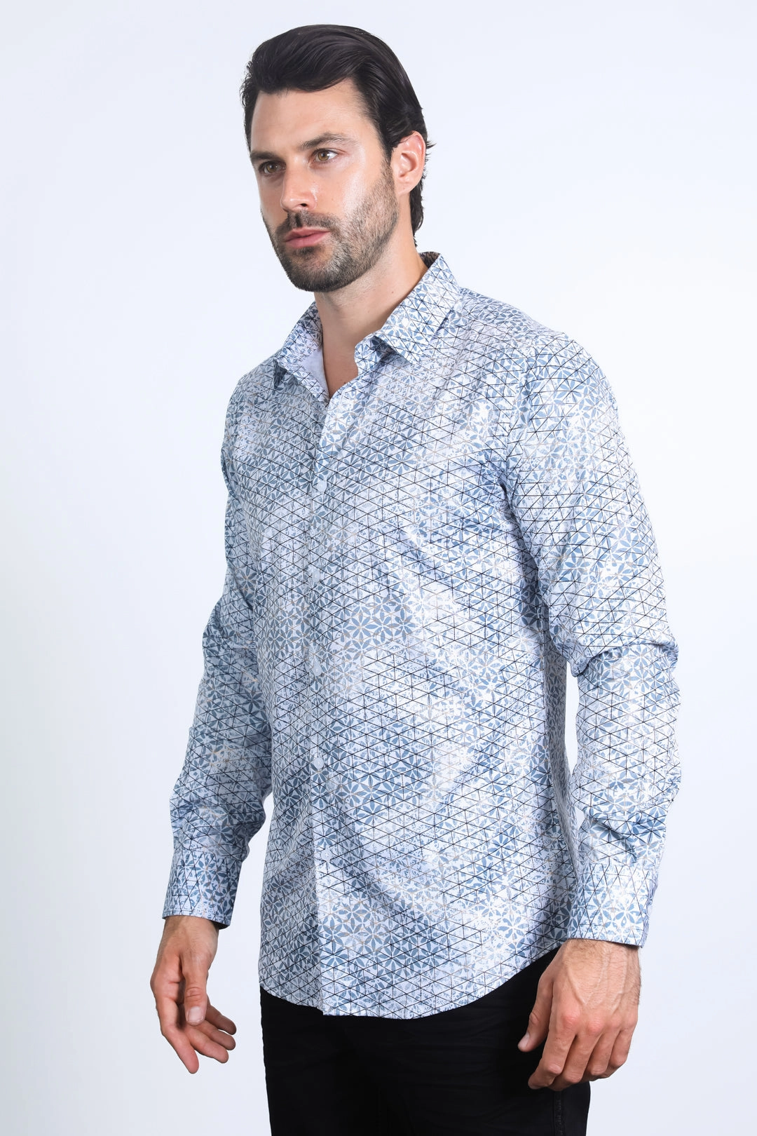 Mens Modern Fit Stretch Foil Fashion White Shirt High Street Fashion