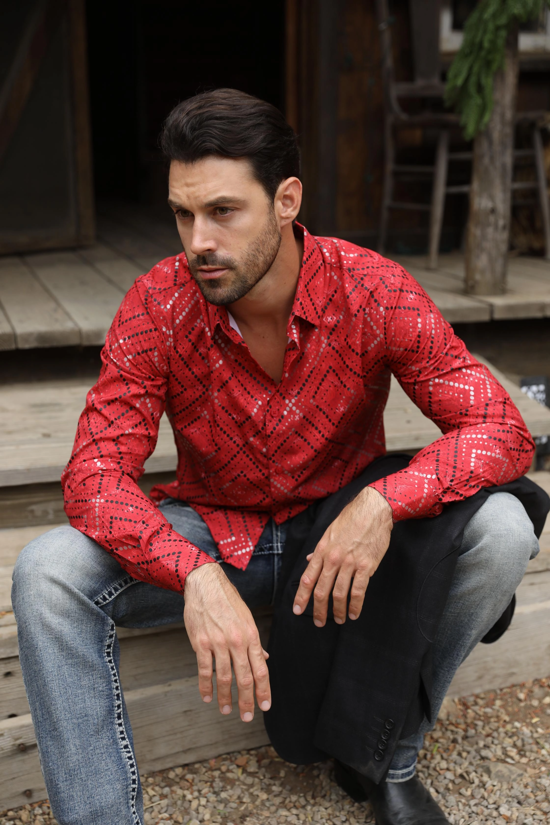Polo Style Stylish Element Mens Modern Fit Stretch Foil Fashion Red Shirt