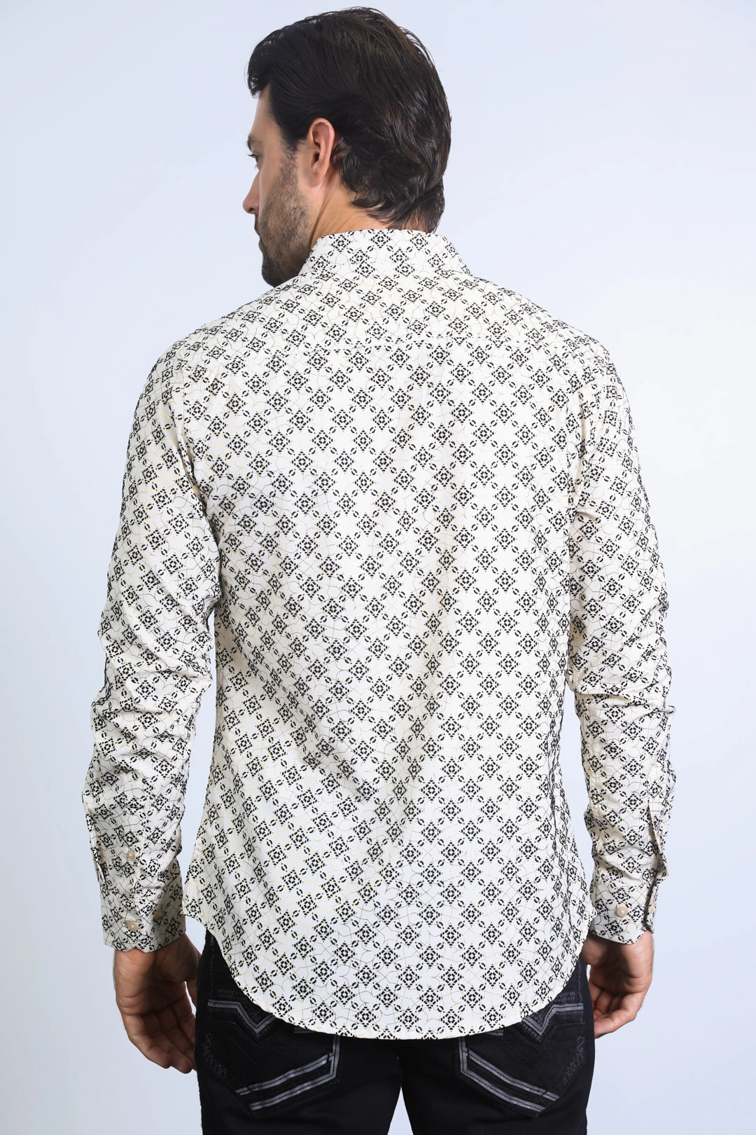 Sustainable fashion Coffee Run Men's Flocked Style Modern Fit Spandex Beige Shirt