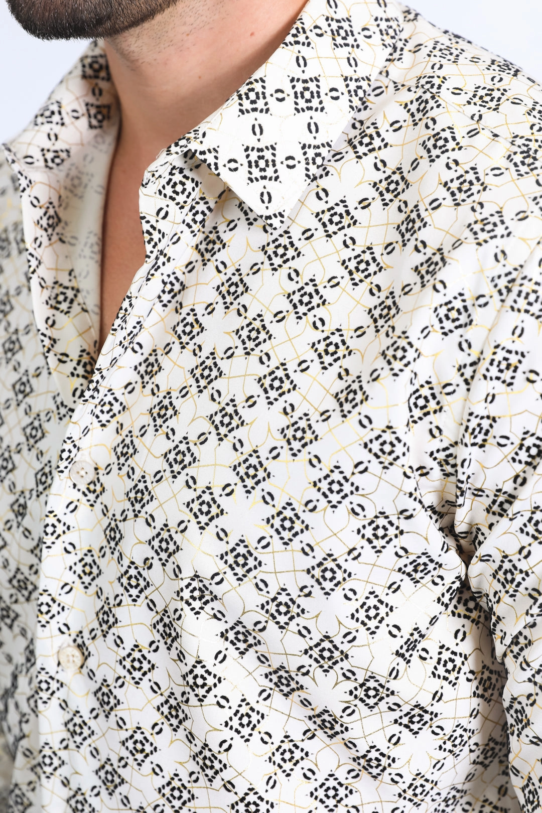 Rugged Style Men's Flocked Style Modern Fit Spandex Beige Shirt