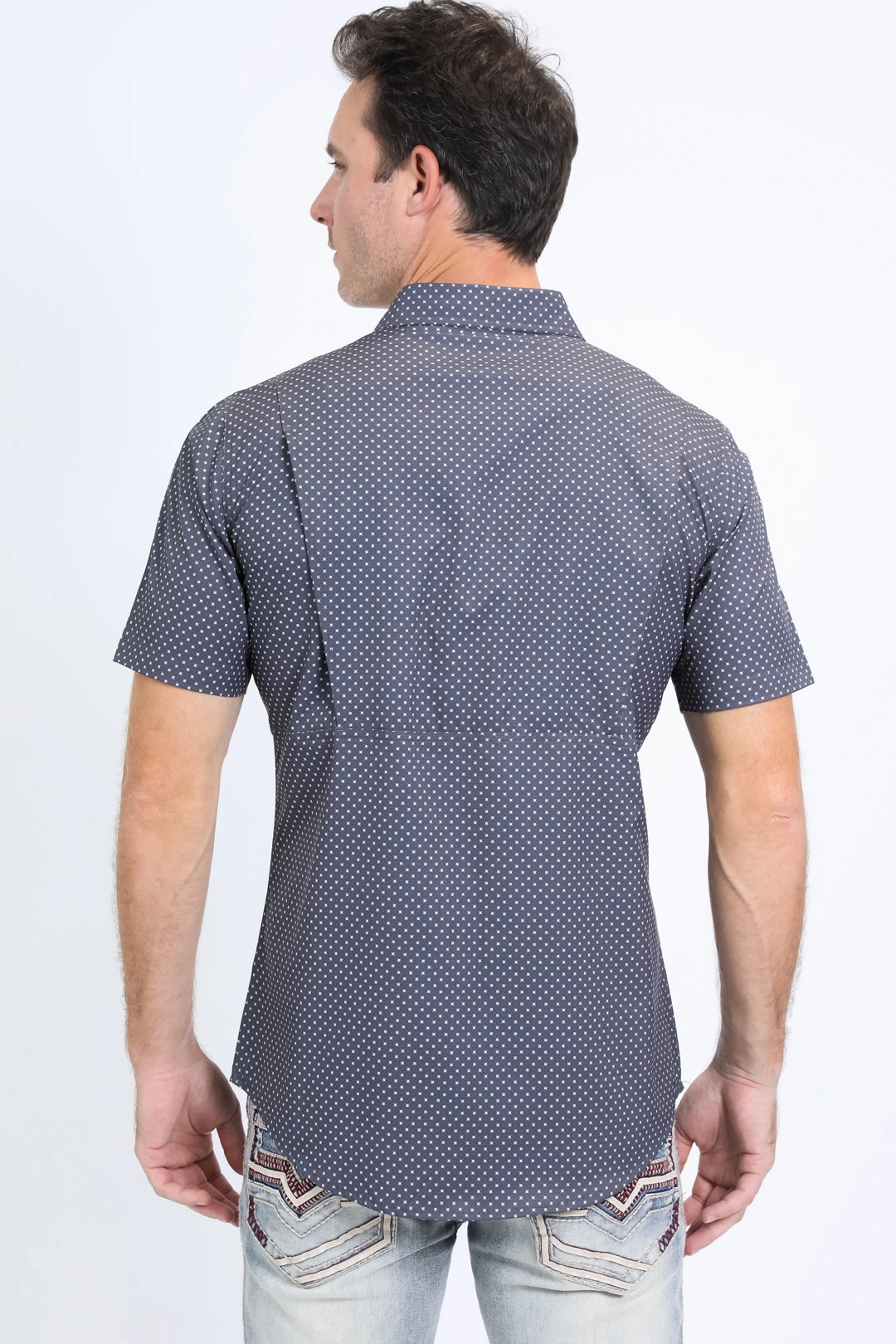 Comfy Look Mens Performance Western Short Sleeve Aztec Print Grey Shirt