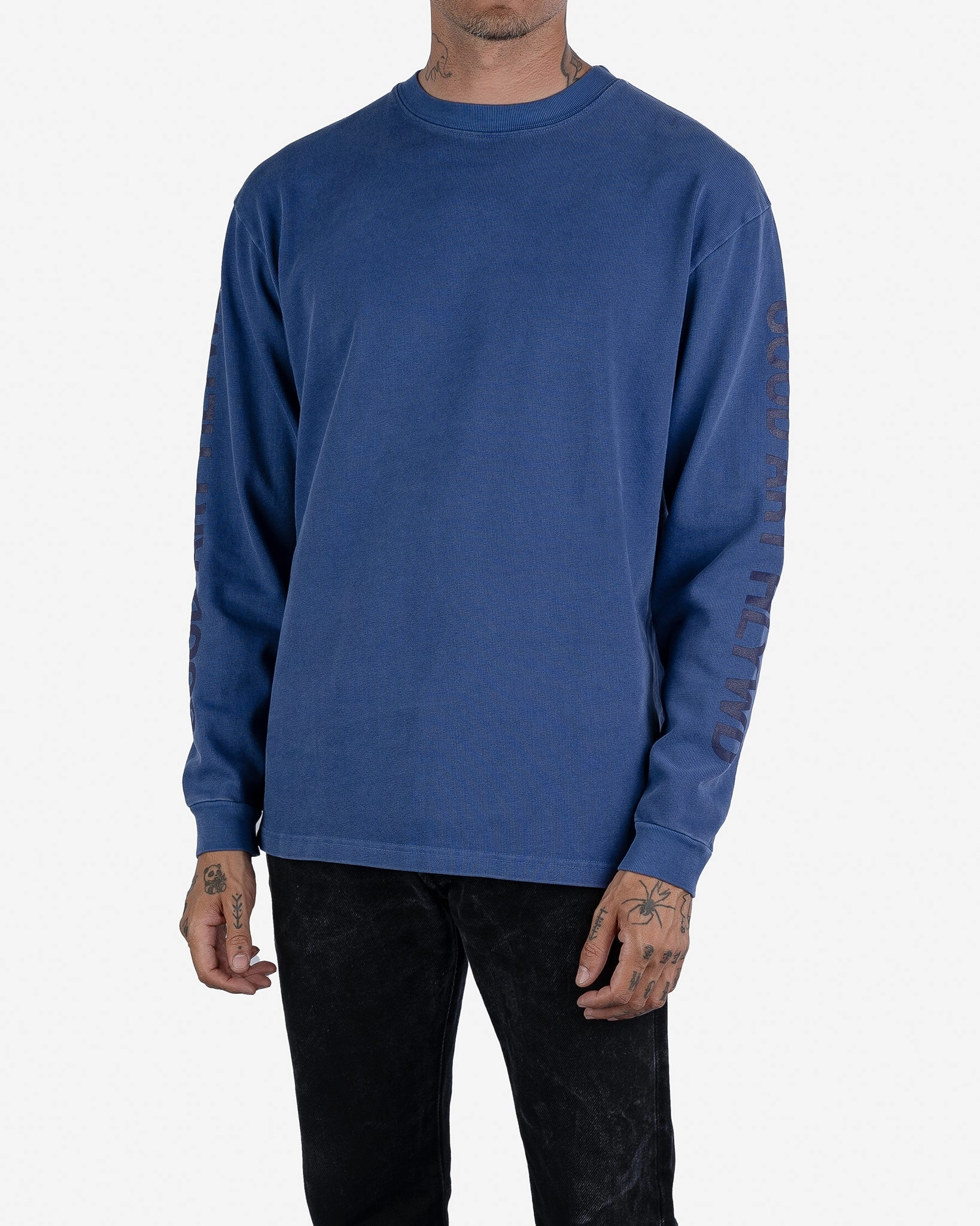 GOOD ART HLYWD Heavyweight Long Sleeve Crew Neck T-Shirt - Cobalt Blue All Day Eco Core