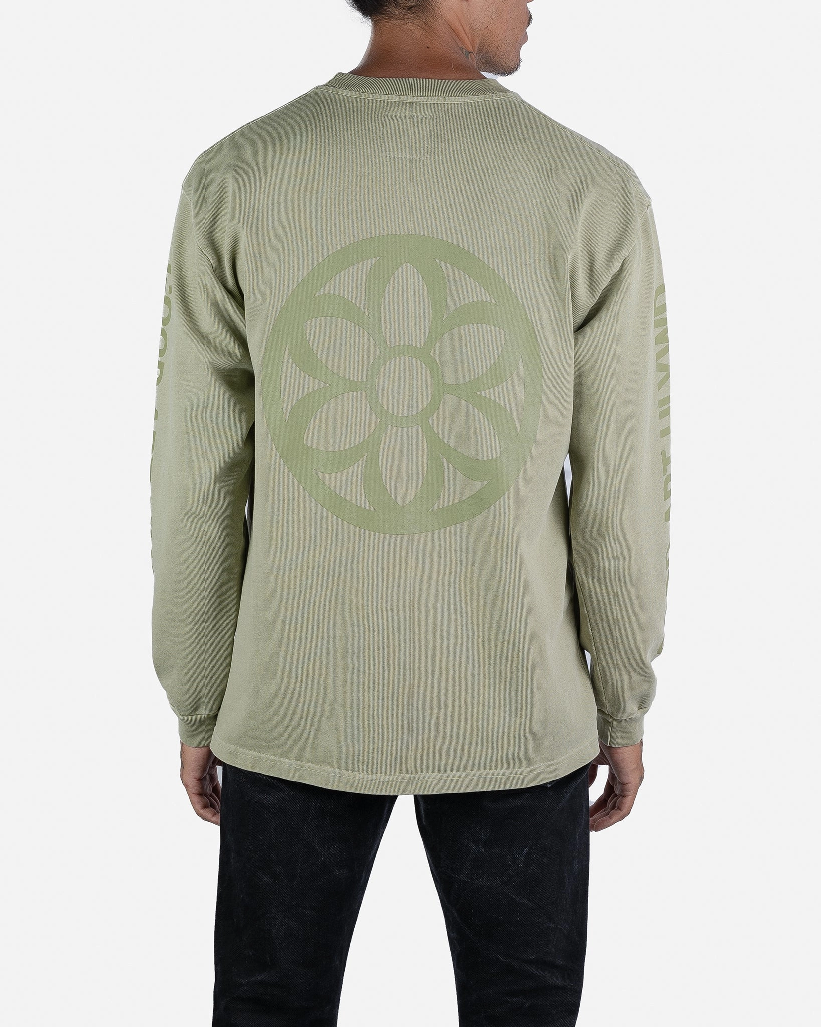 GOOD ART HLYWD Heavyweight Long Sleeve Crew Neck T-Shirt - Sage Green Music Mood