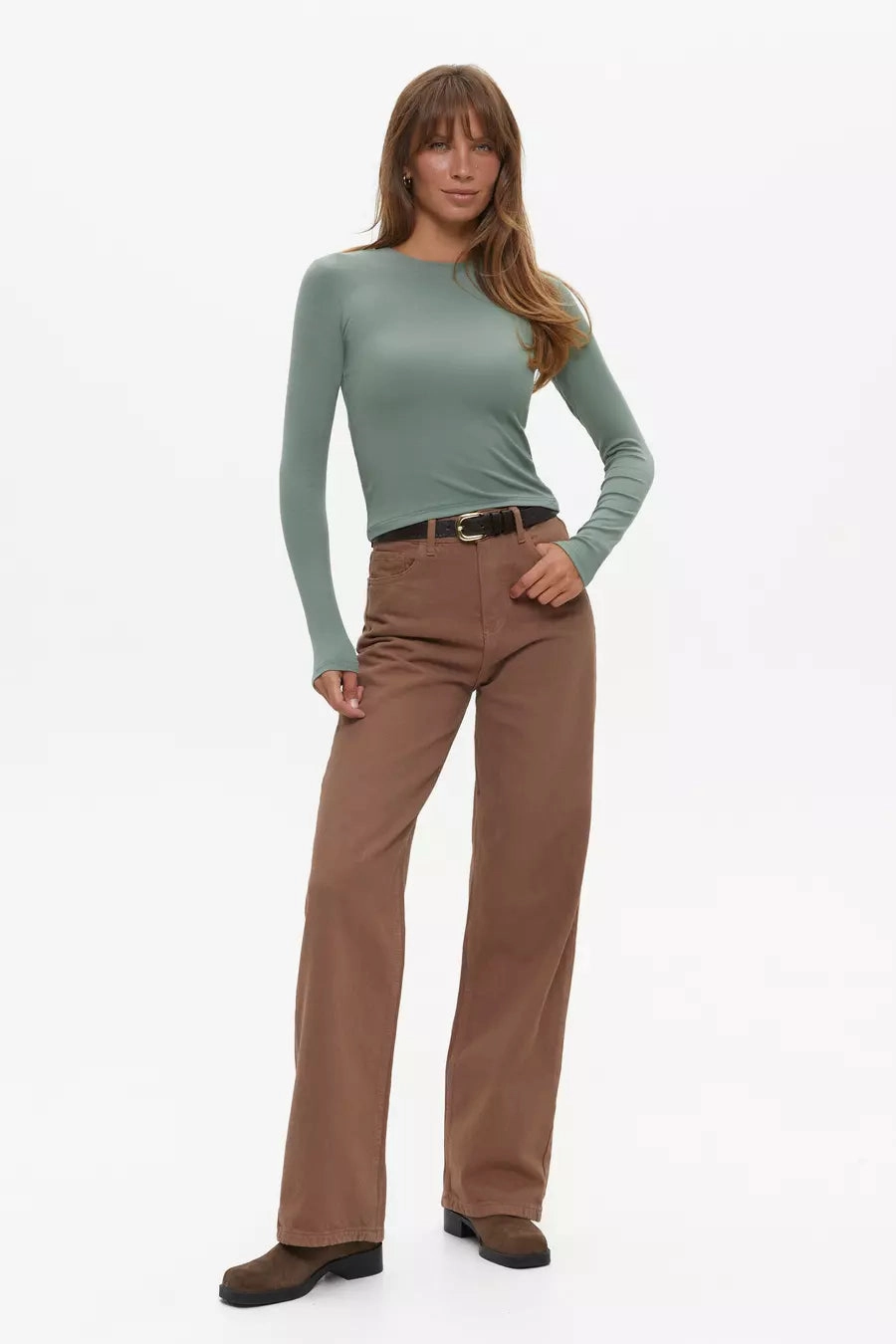 Mountain peak Green Basic Long Sleeve Top