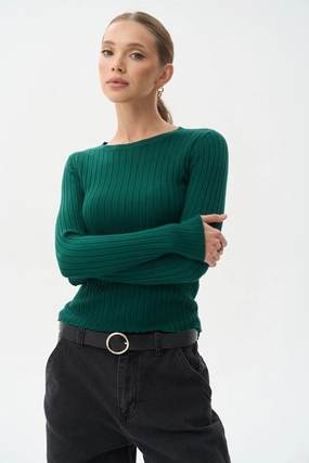 Elegant Appearance Green Knit Long Sleeve Top