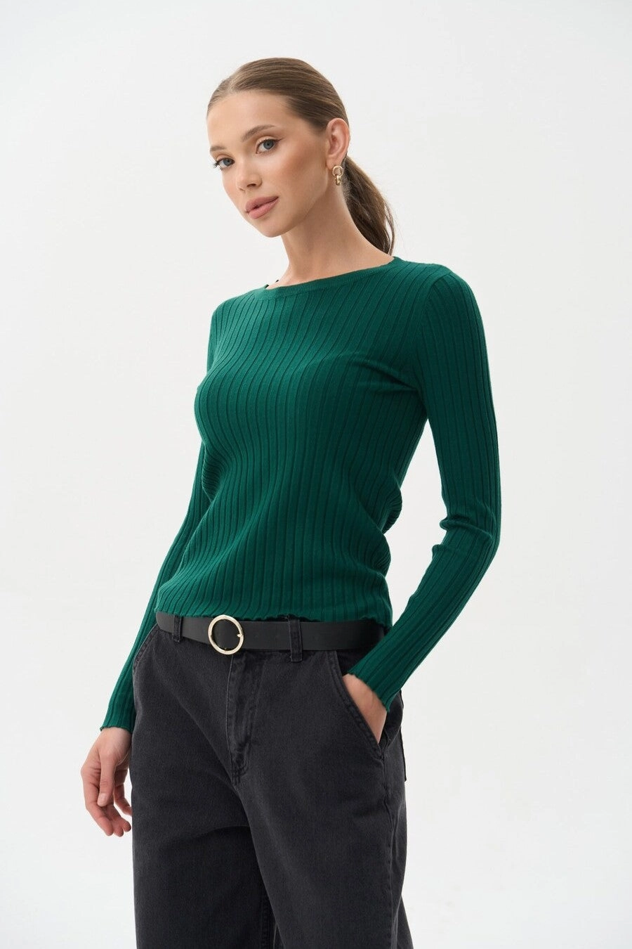 Green Knit Long Sleeve Top Indoor setting collection