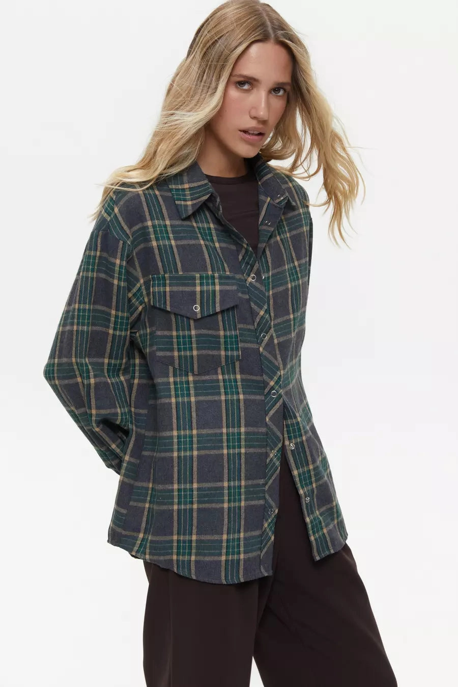 Green Large Check Shirt Smart Design Anti Static Treatment