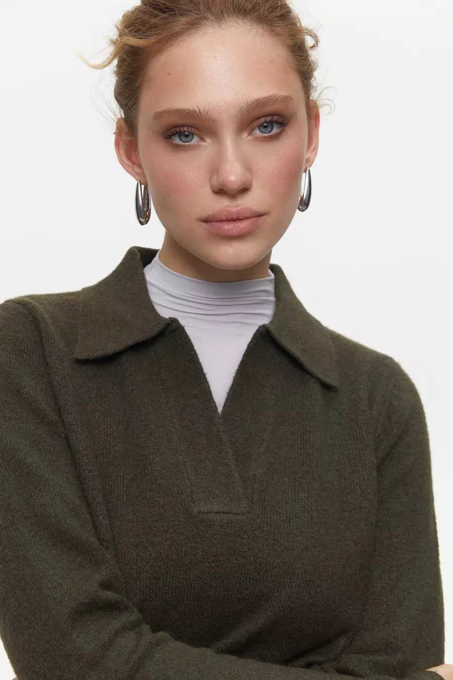 Green Polo Sweater Lightweight Merino