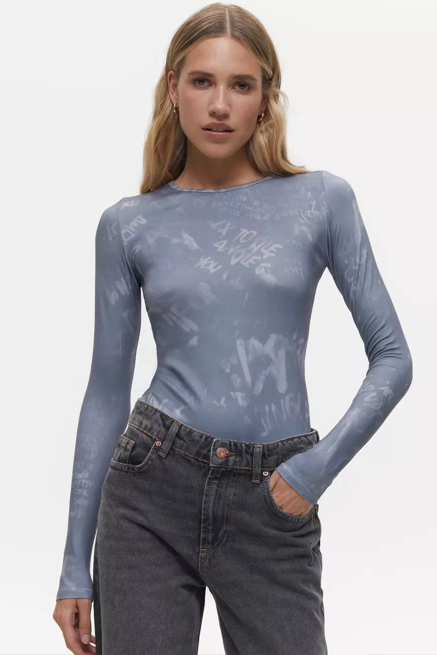 Grey Print Bodysuit Eco Friendly Material