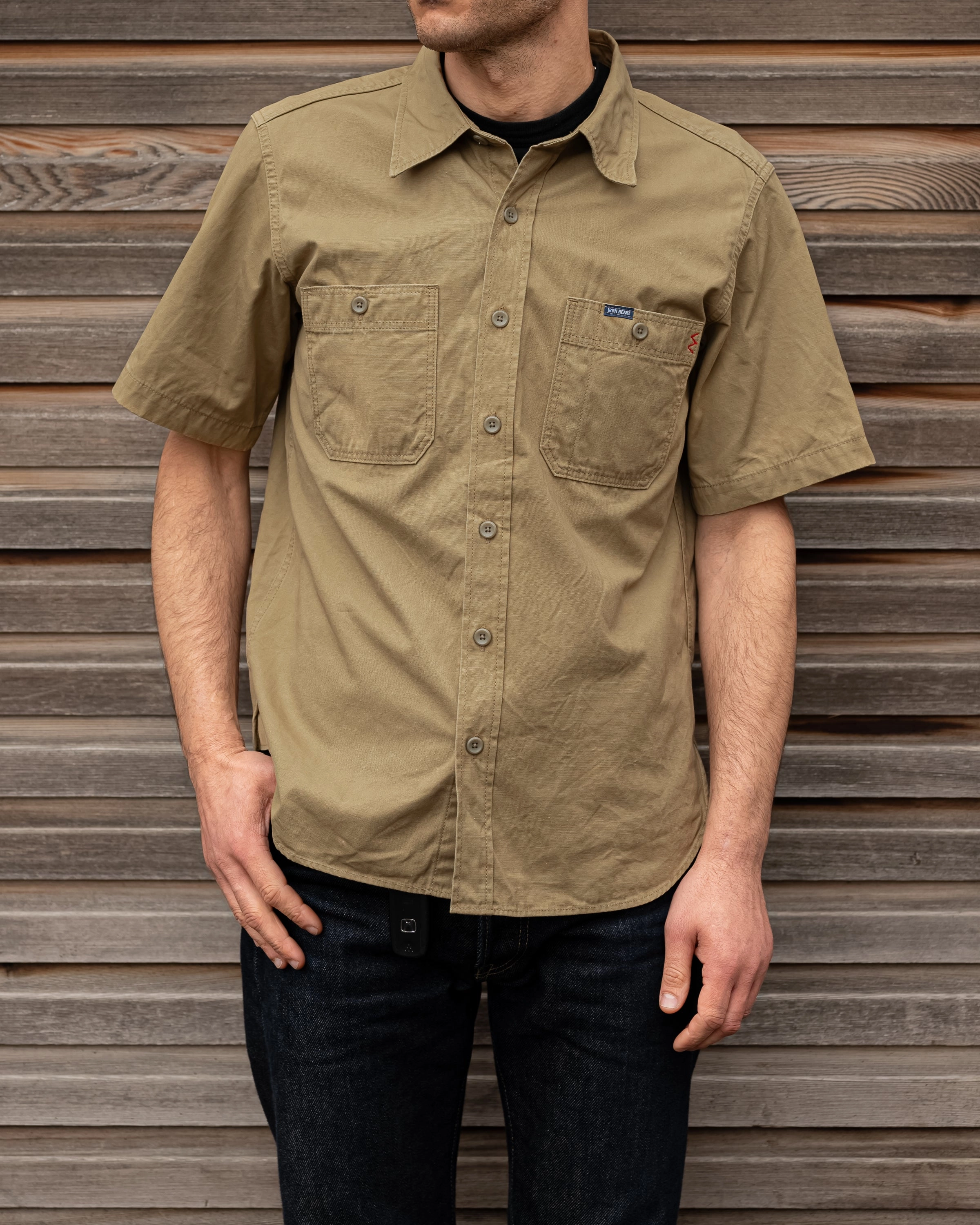 7oz Fatigue Cloth Short Sleeved Work Shirt - Khaki Vegan Mood