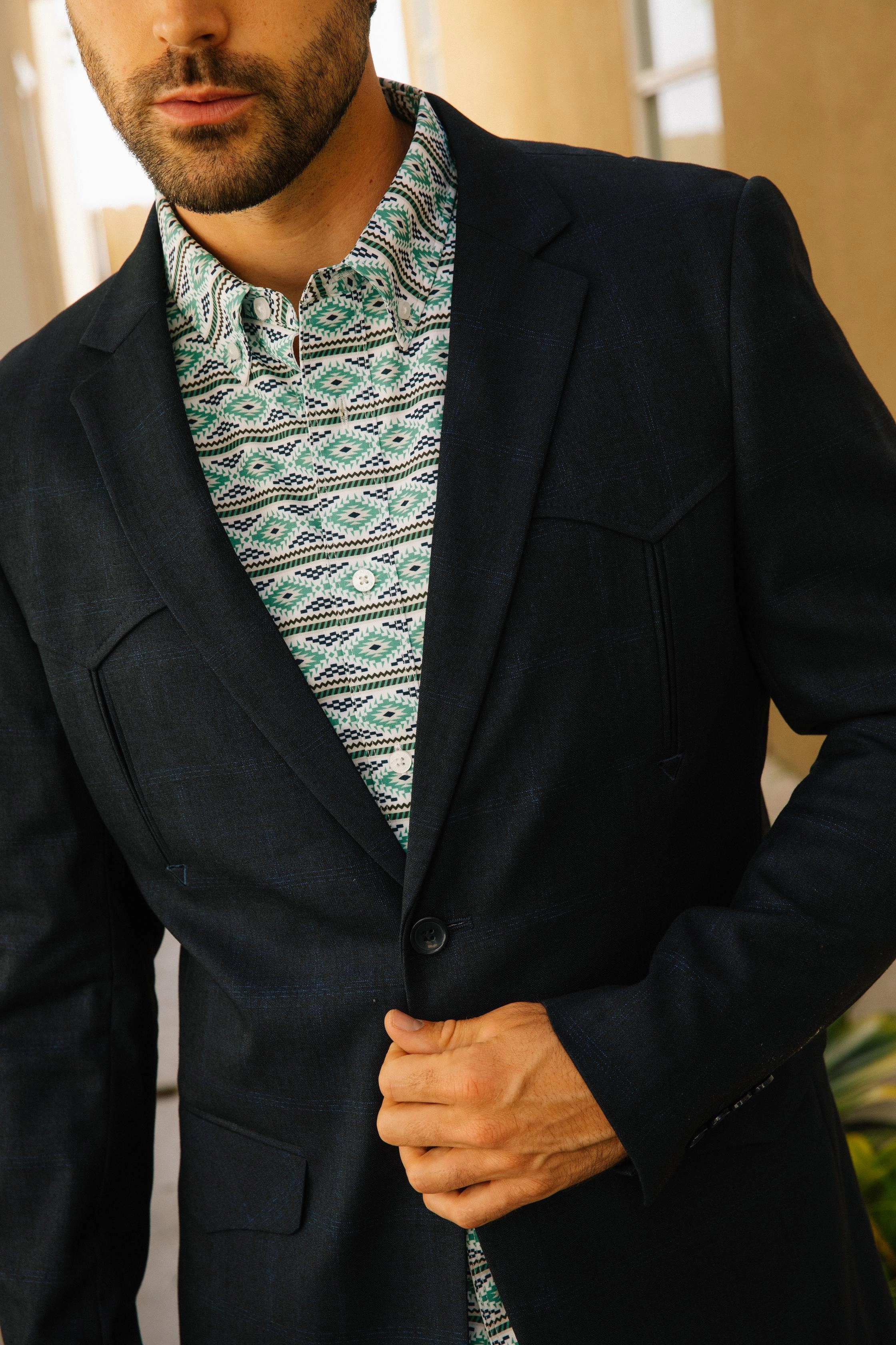 Stylish Shoes Zen Ease Men's Western Sport Coat with Elbow Patch - Dark Charcoal