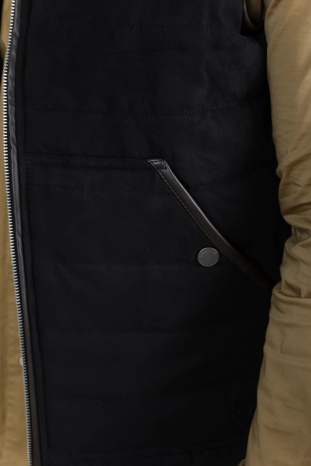 StretchFit Silhouette Men's Fur Lined Quilted Faux Suede Vest - Black