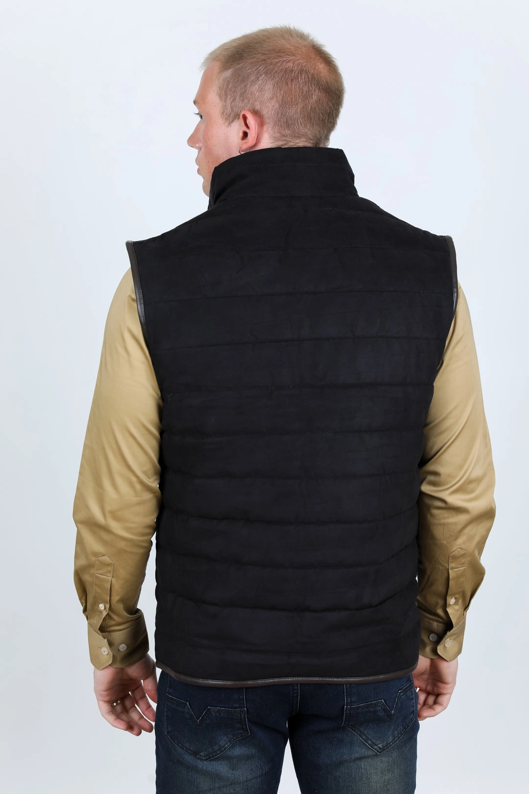 Warm Layer Option Odor Resistant Lining Men's Fur Lined Quilted Faux Suede Vest - Black