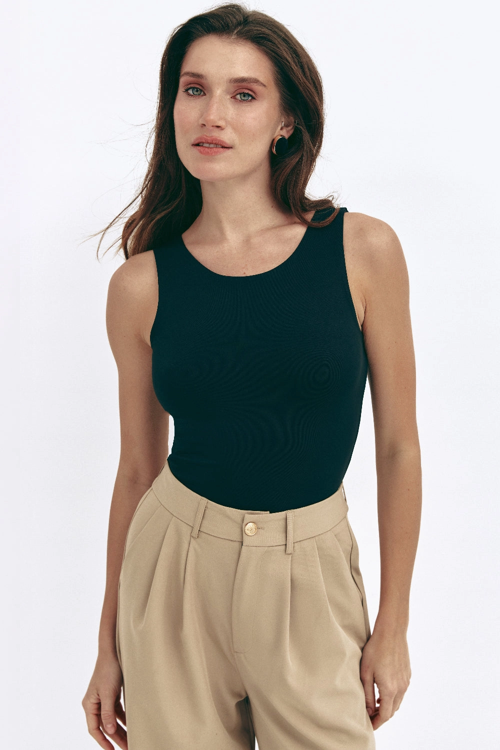 Black Basic Sleeveless Bodysuit Cozy Flex Warm Appeal