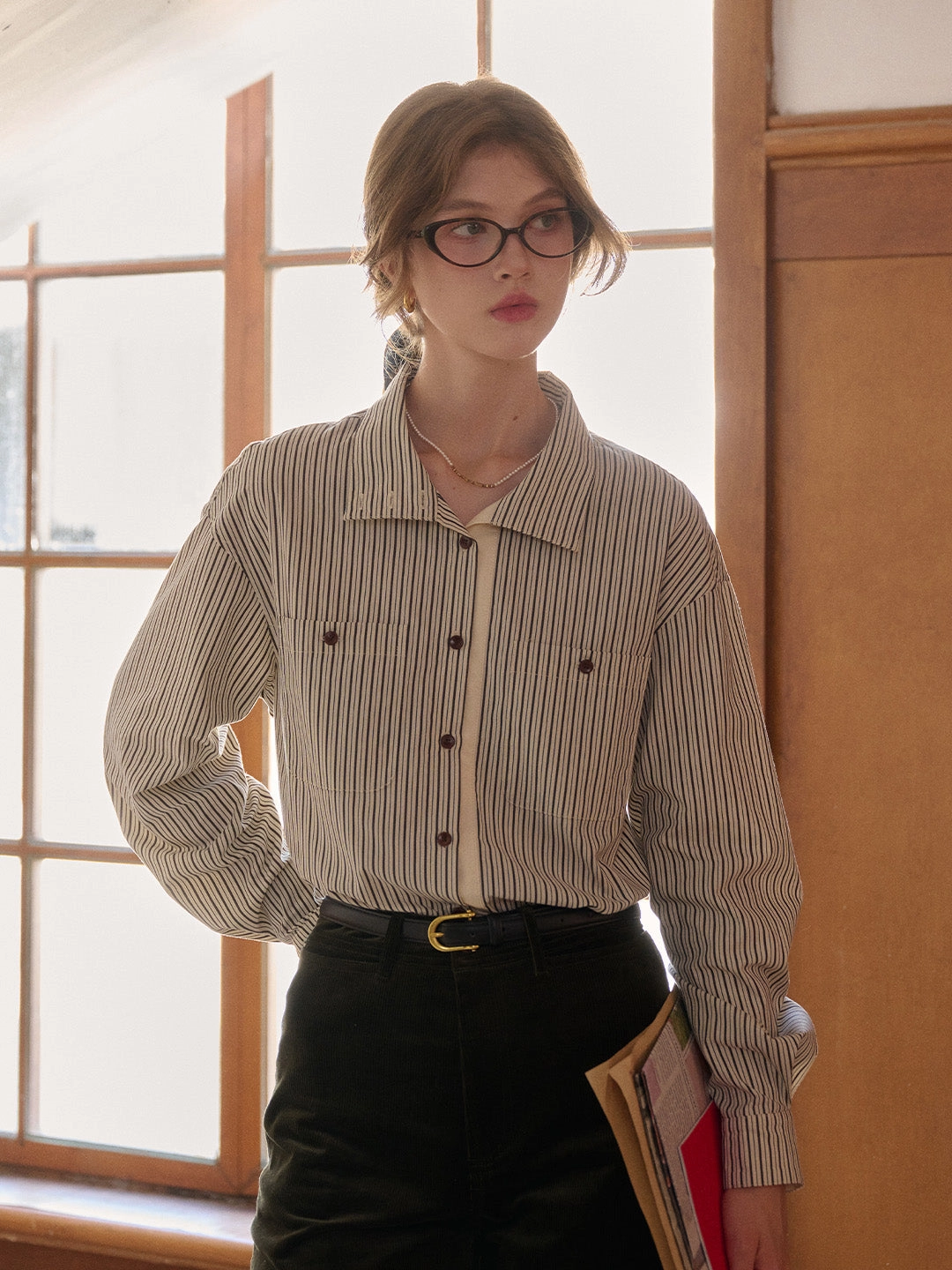 Stylish Layer HighElasticity Della Stand Collar 100% Cotton Shirt