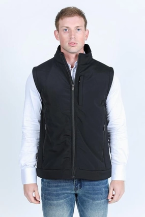 Mens SoftShell Concealed Carry Water-Resistant Vest - Black High Collar Windguard