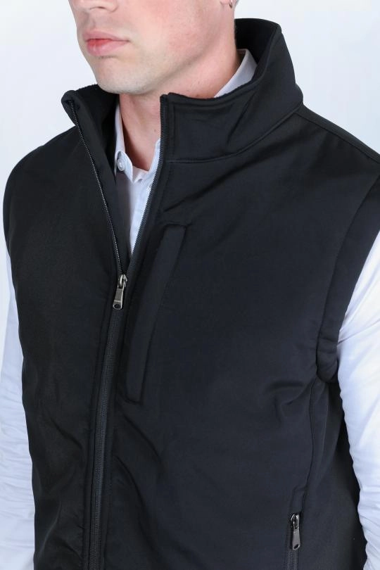 Contrast Stitch Durable Outer Shell Mens SoftShell Concealed Carry Water-Resistant Vest - Black