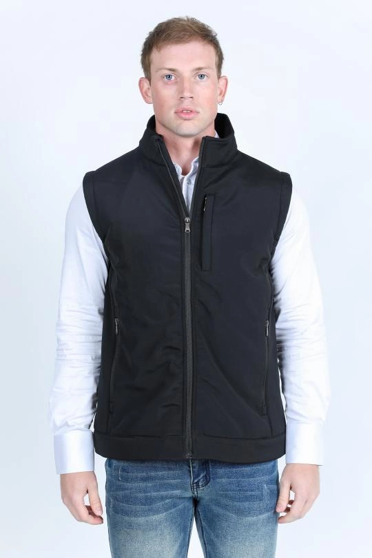 Mens SoftShell Concealed Carry Water-Resistant Vest - Black High Collar Windguard