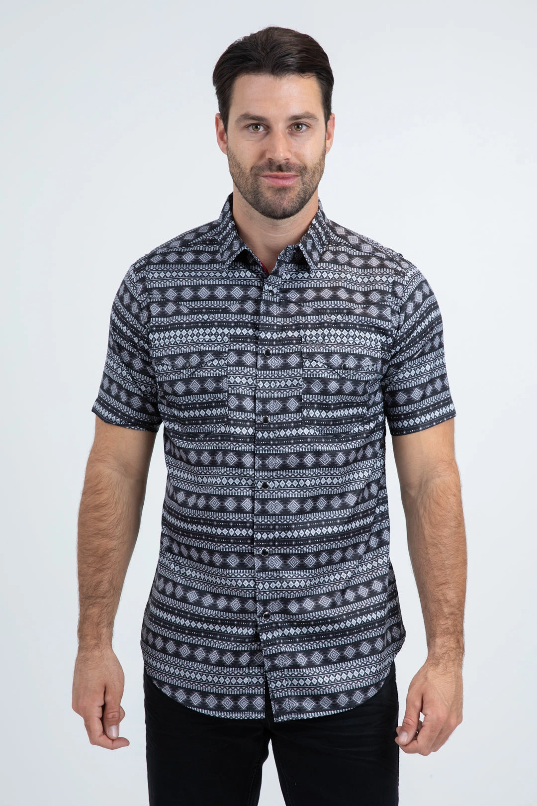 Men's Performance Western Short Sleeve Black Shirt checkered pattern Chic Comfort