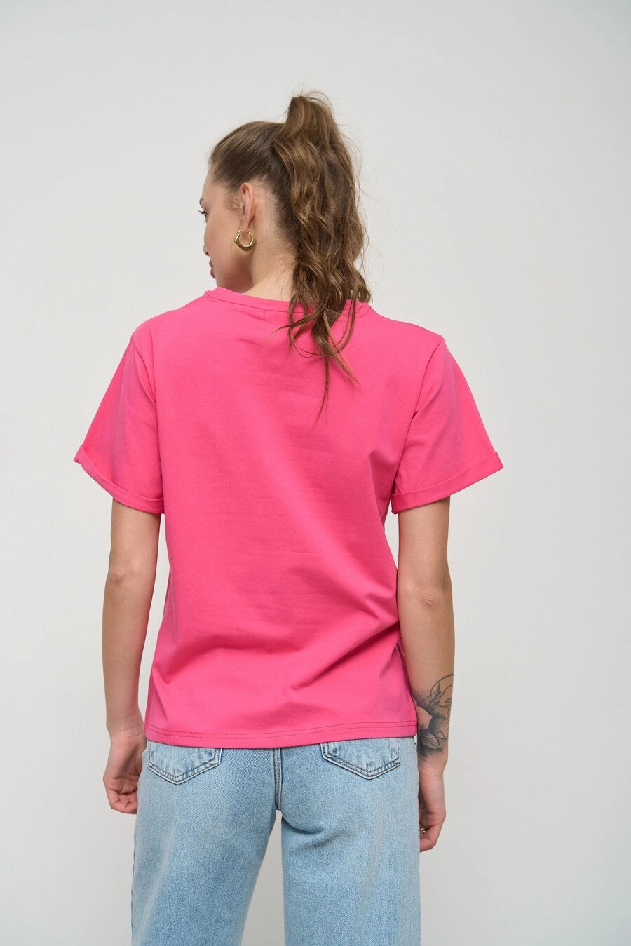 Magenta Pink Oversized Roll Up Sleeve T-Shirt QuickDrying Fiber Soft Pants