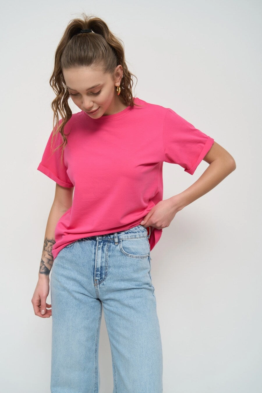 Spirit Core Magenta Pink Oversized Roll Up Sleeve T-Shirt
