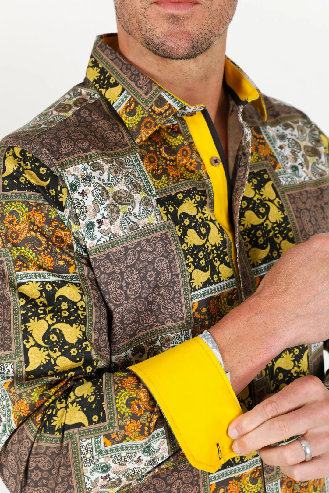 Sleeveless Cut Subtle patterns Satin Cotton/Spandex Long Sleeve Shirt - Black