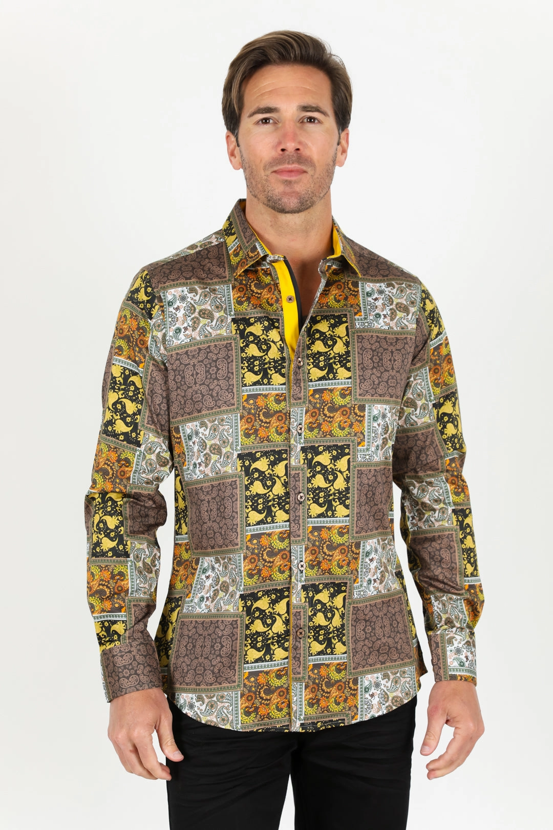 Seamless Shoulder Construction Vintage Wash Satin Cotton/Spandex Long Sleeve Shirt - Black