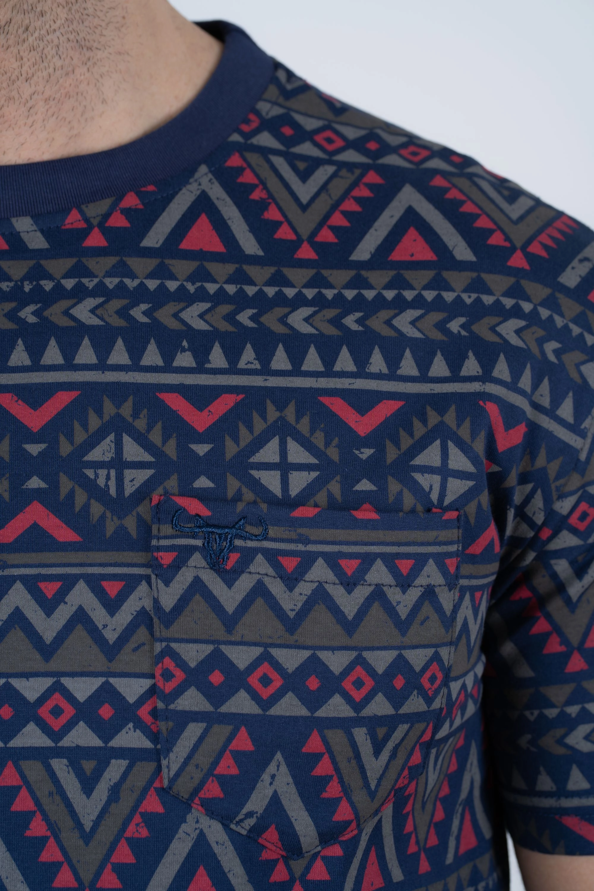Men's Cotton Navy Aztec Print T-shirt Classic Layer