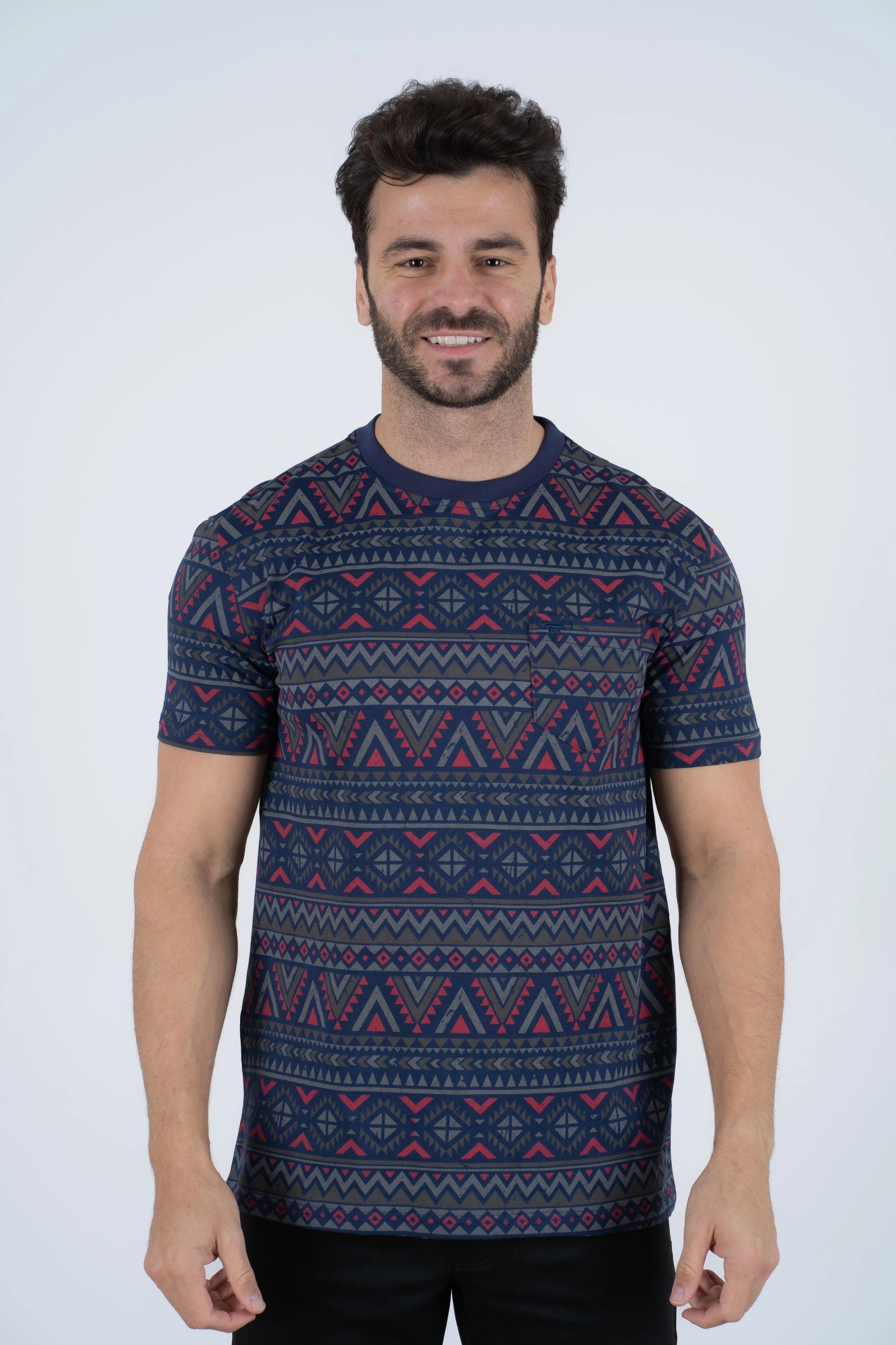 Light Comfort Style Men's Cotton Navy Aztec Print T-shirt