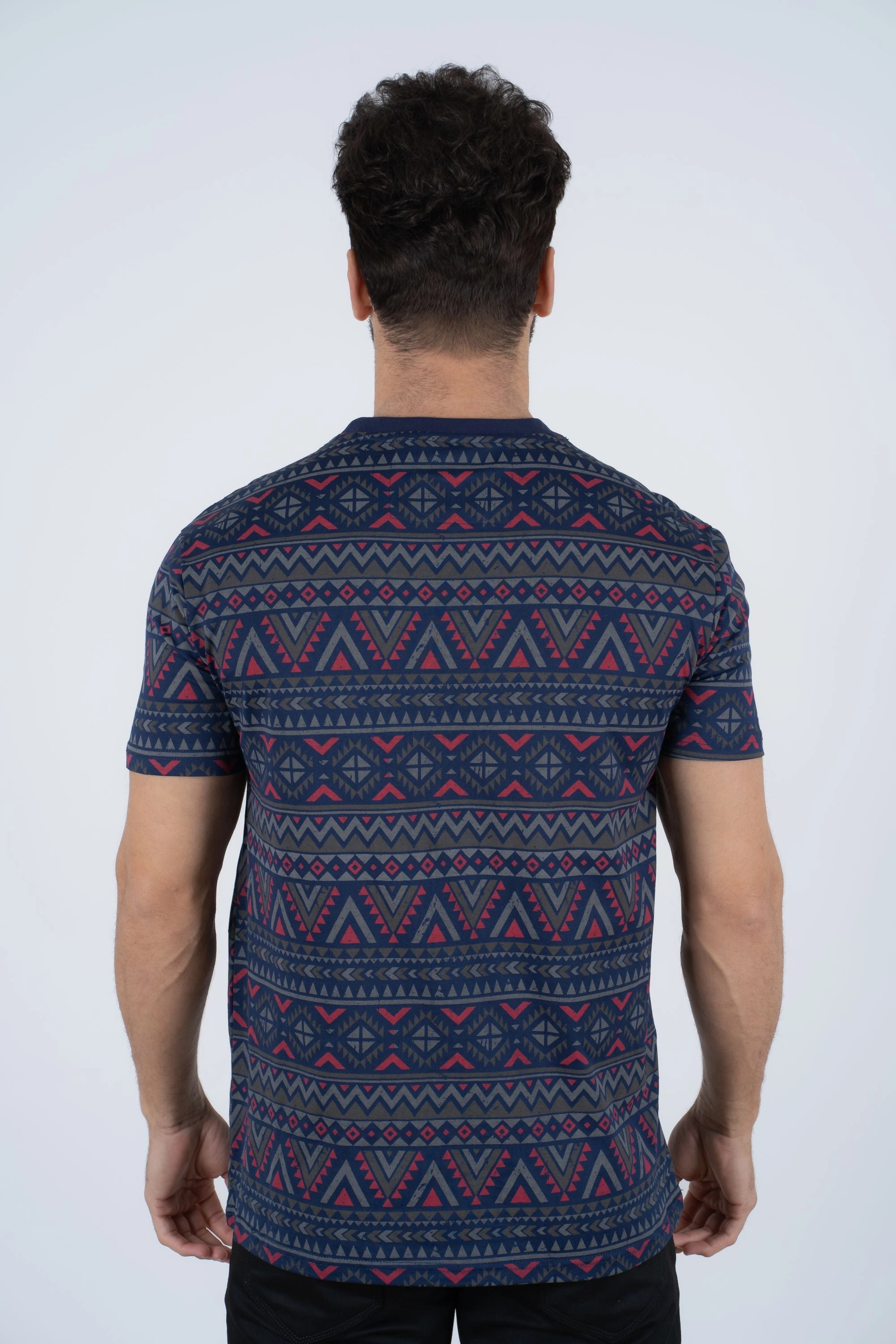 Soft Fabric Men's Cotton Navy Aztec Print T-shirt