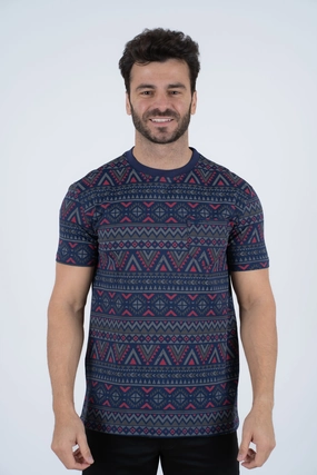 Light Comfort Style Men's Cotton Navy Aztec Print T-shirt