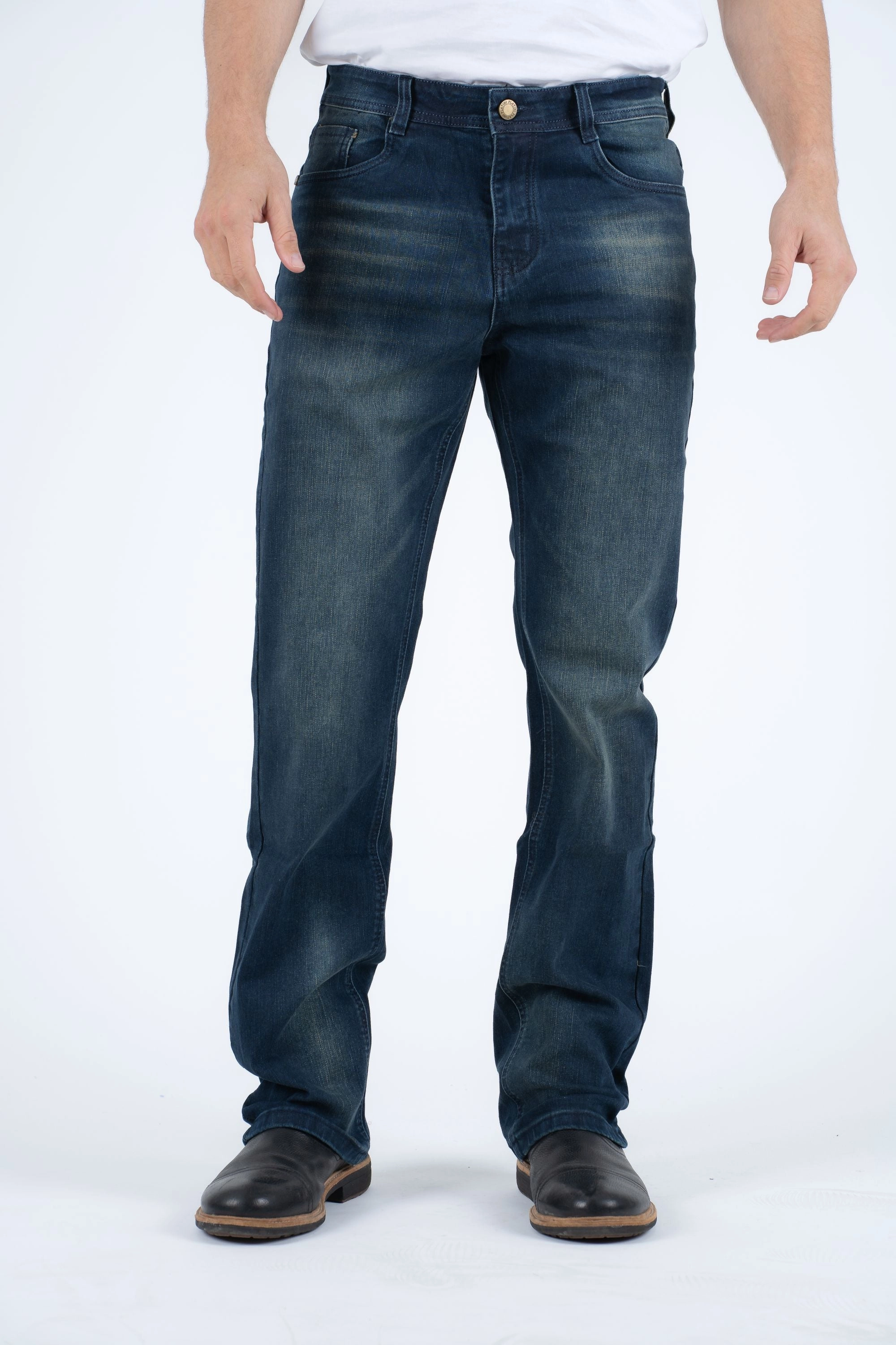 Holt Men's Mid Blue Boot Cut Jeans Simple Aesthetic Home Comfort Party Look Modern Minimalist