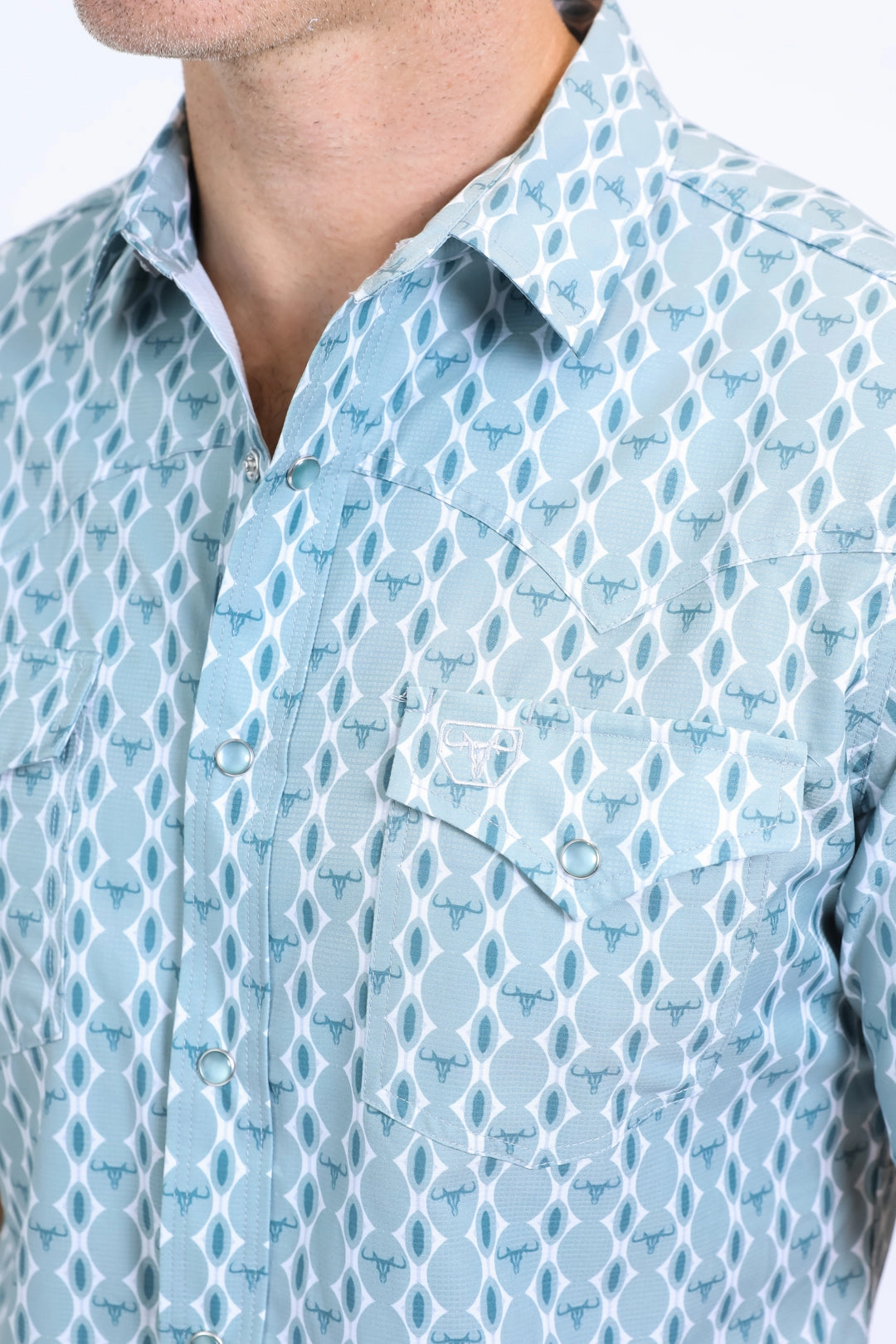 tailored look Mens Performance Western Short Sleeve Aztec Print White Shirt