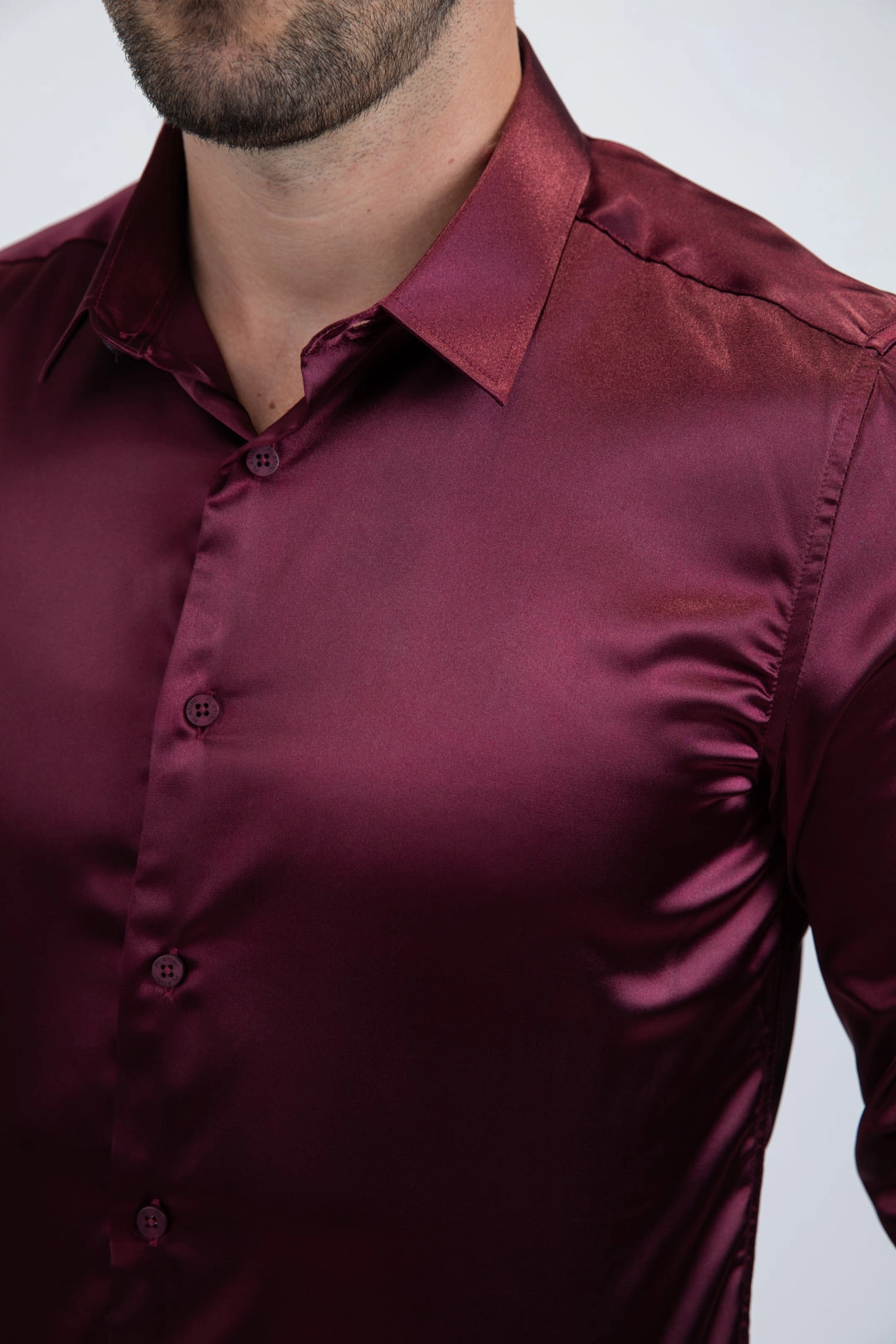 Classic Style Men's Satin Wine Dress Shirt