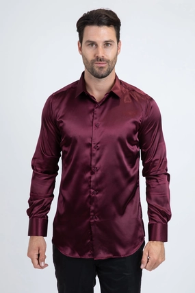 Men's Satin Wine Dress Shirt Compact Packing