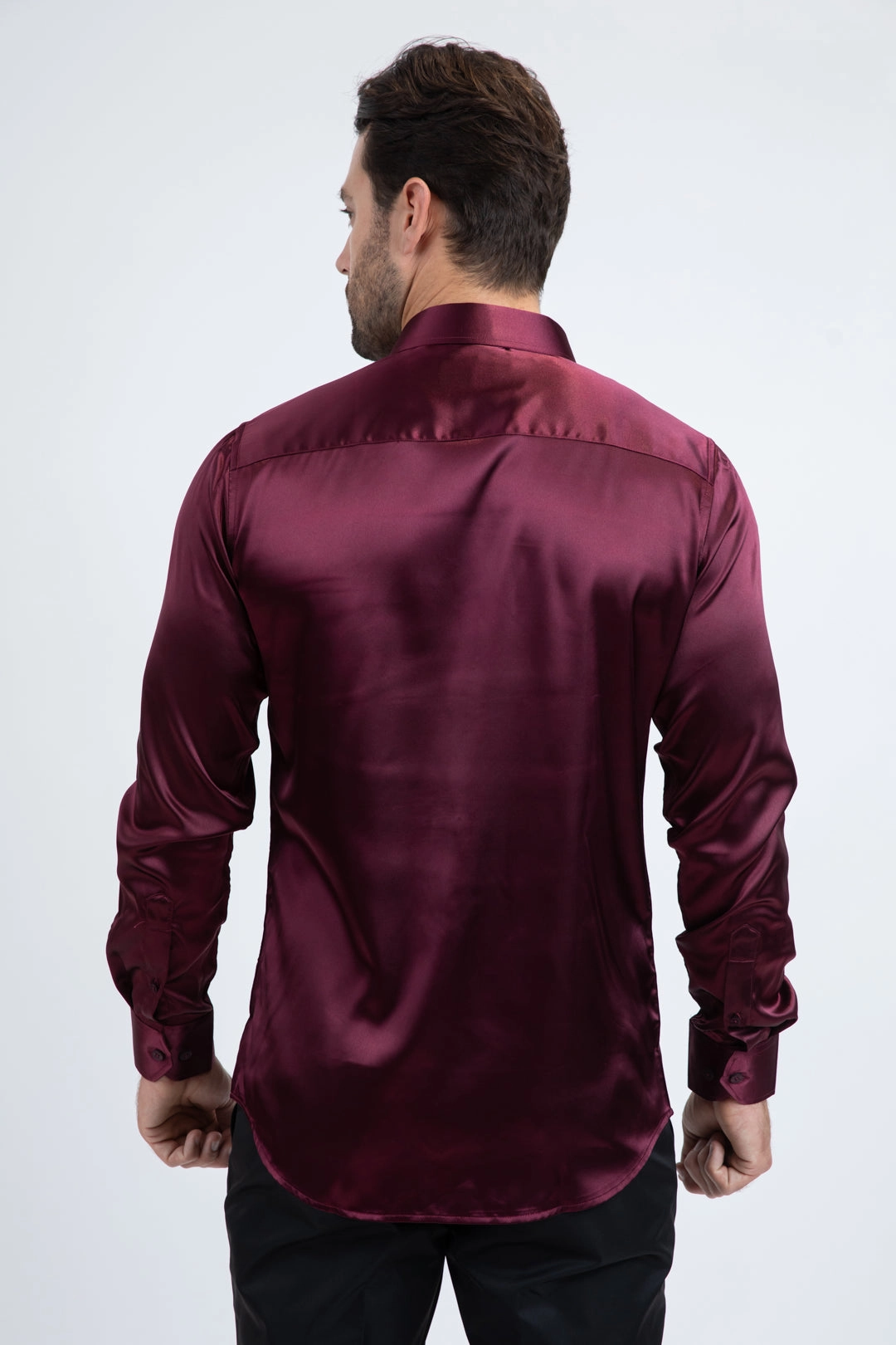 Trendy Design Weekend Vibes Men's Satin Wine Dress Shirt