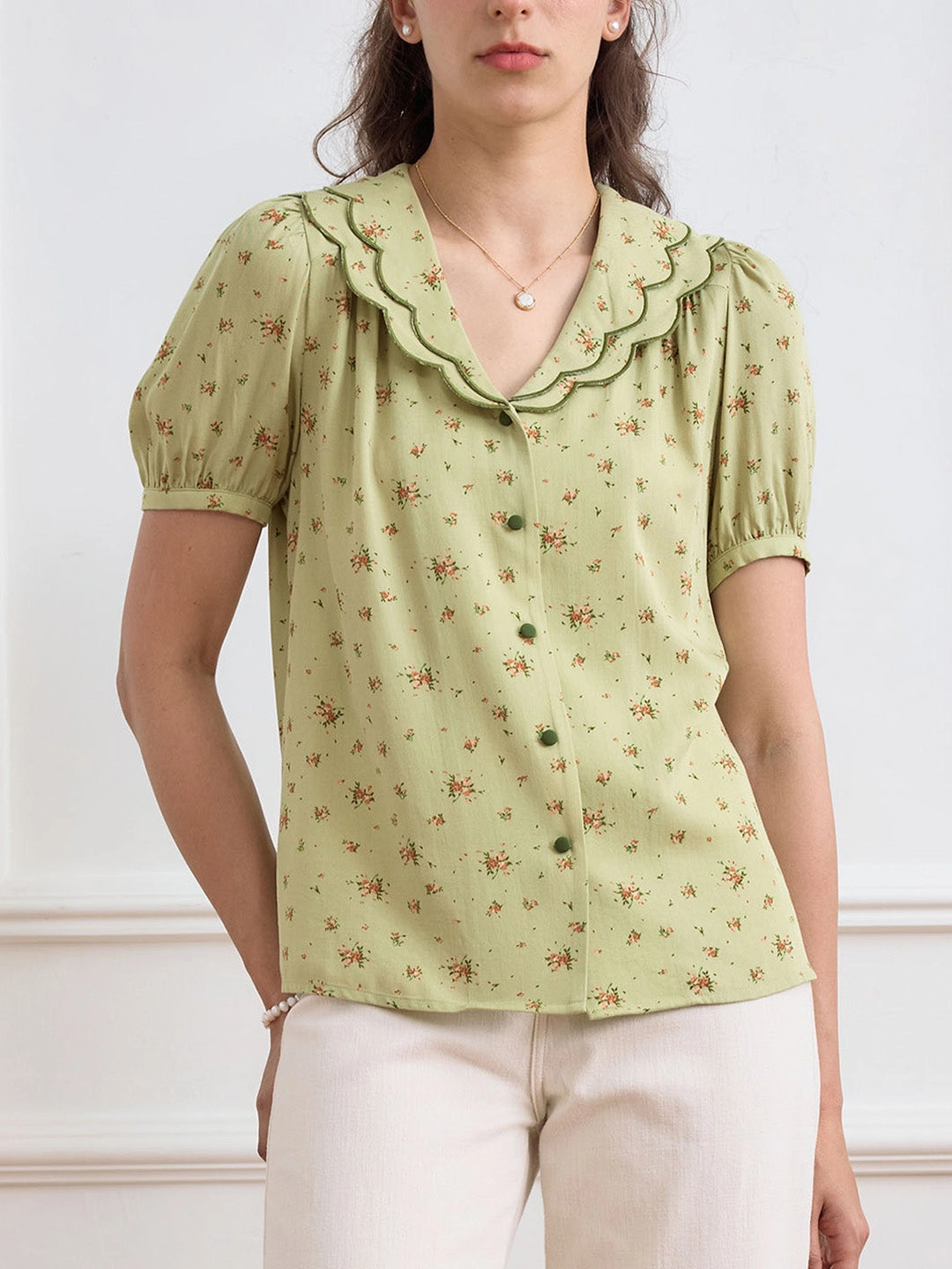 Indie Wavy Collar Contrast Blouse QuickPackable Design
