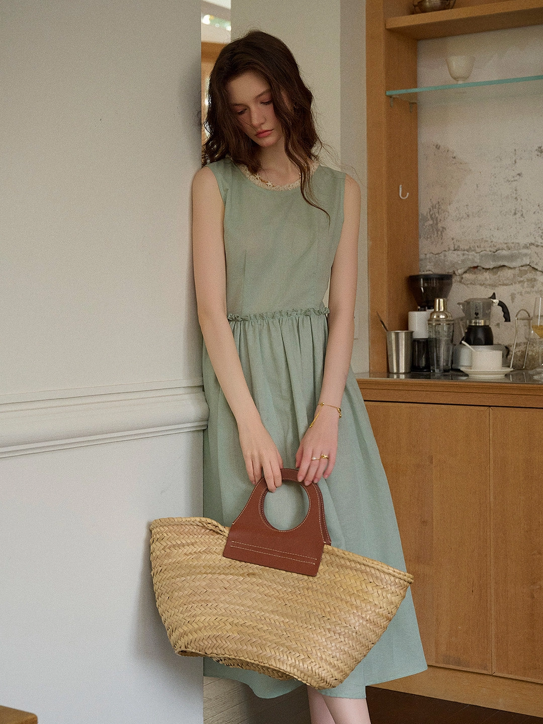 FadeResistantColors Breathable Lamination Irene Round Neck Waist Sleeveless Dress