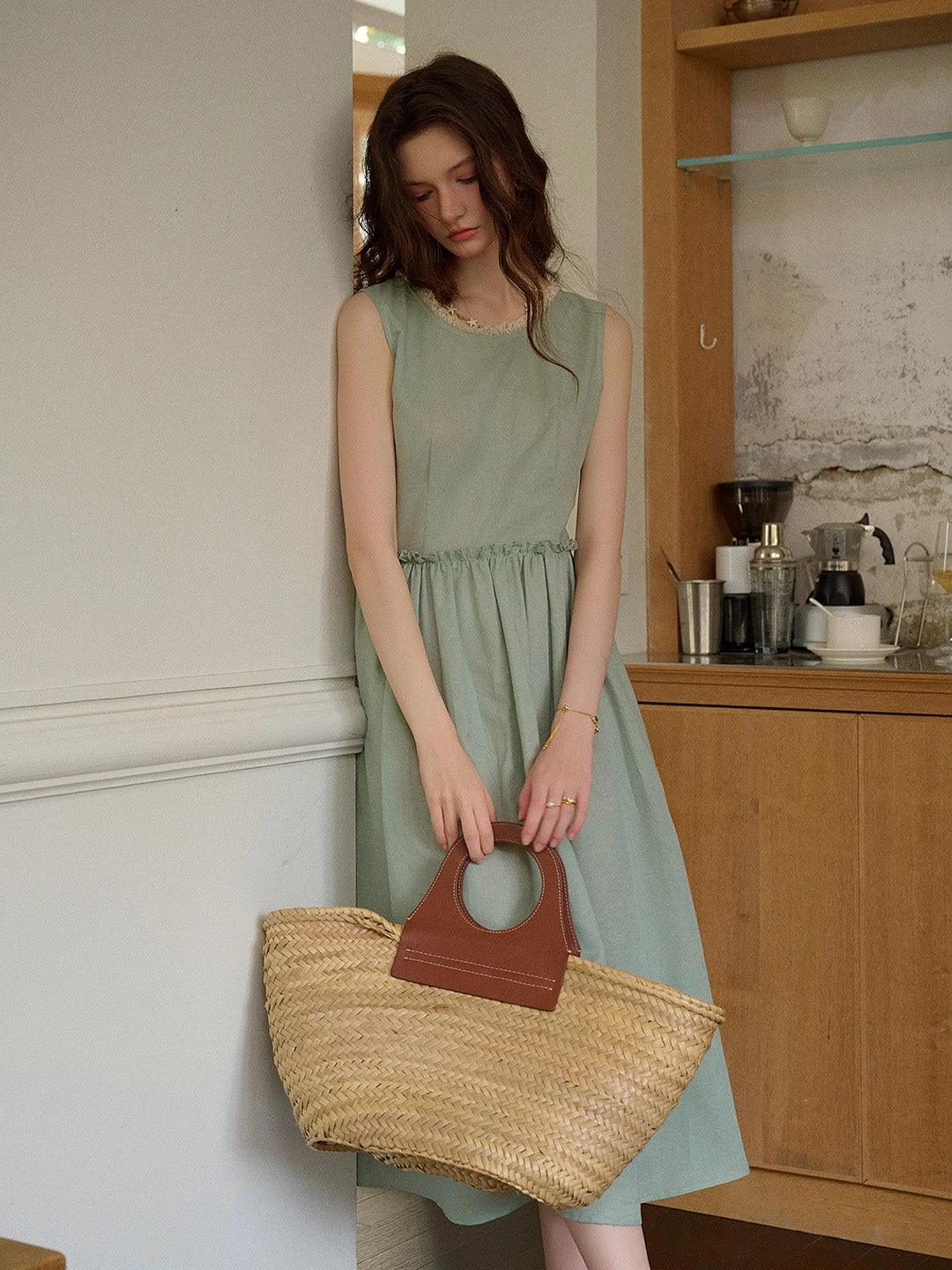 Dream Base Digital Glow Irene Round Neck Waist Sleeveless Dress