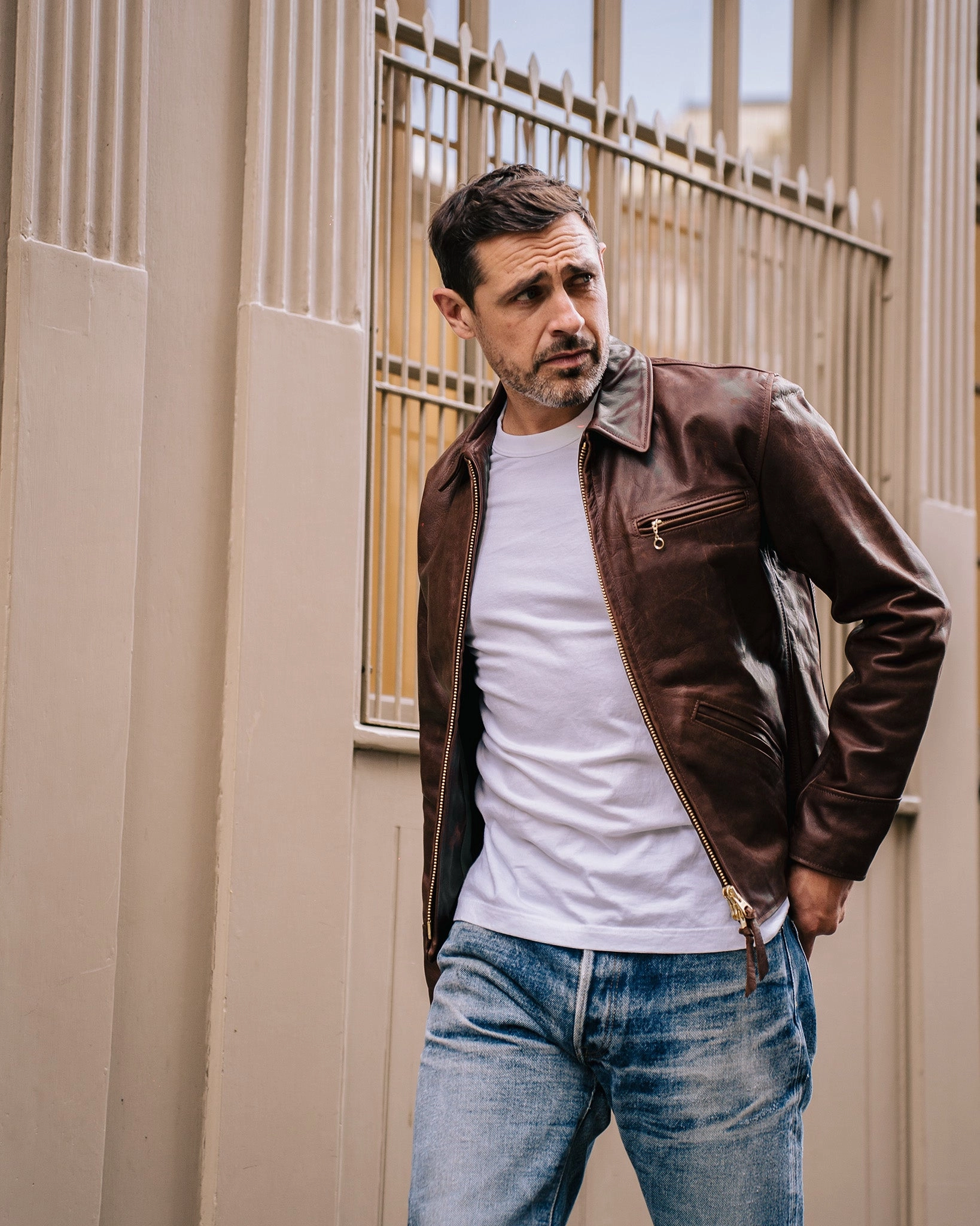 Durable Water Repellent Iron Heart x Simmons Bilt Horsehide Savannah Jacket - Brown