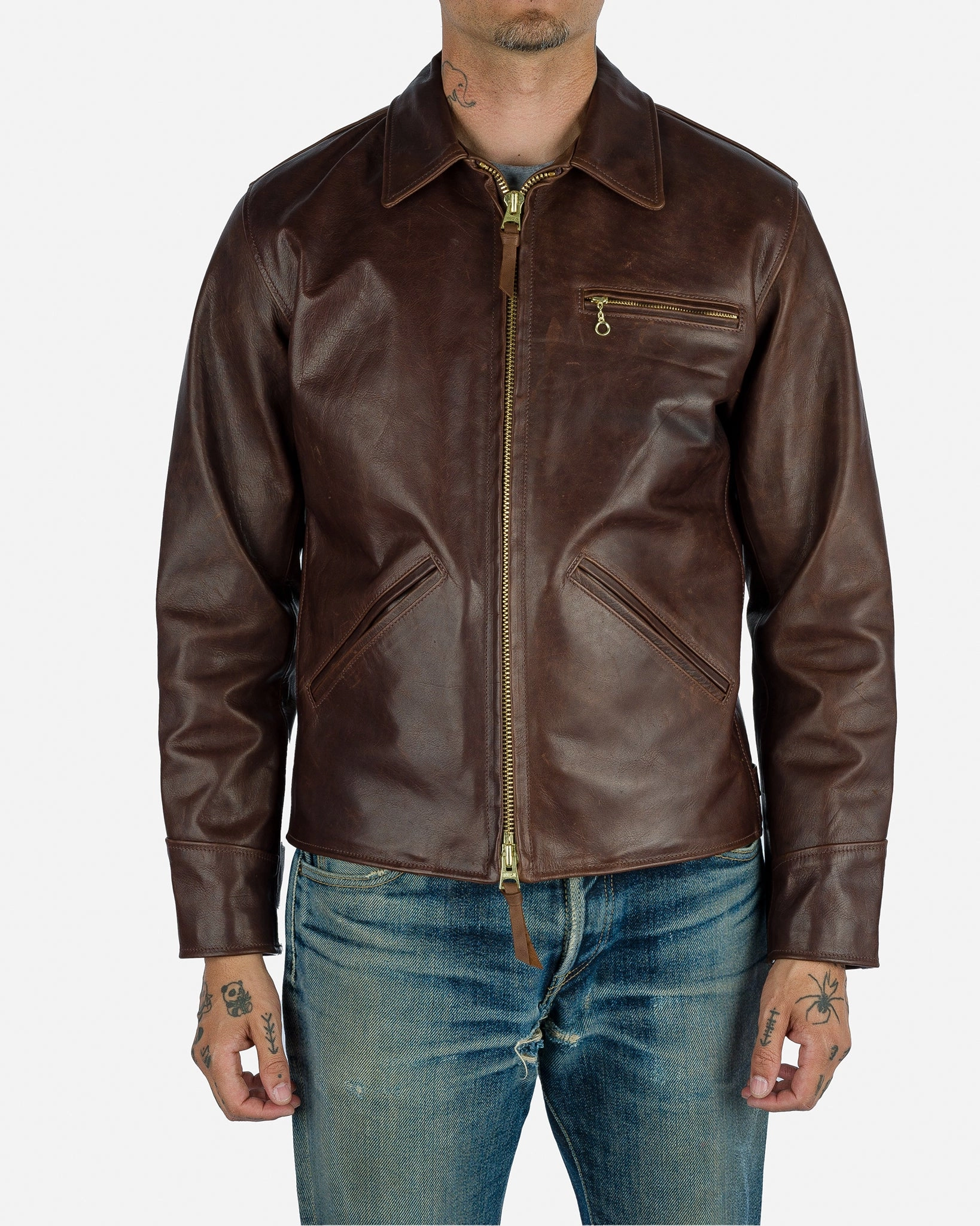 heavy duty fabric Eco Friendly Dyed Fabric Iron Heart x Simmons Bilt Horsehide Savannah Jacket - Brown
